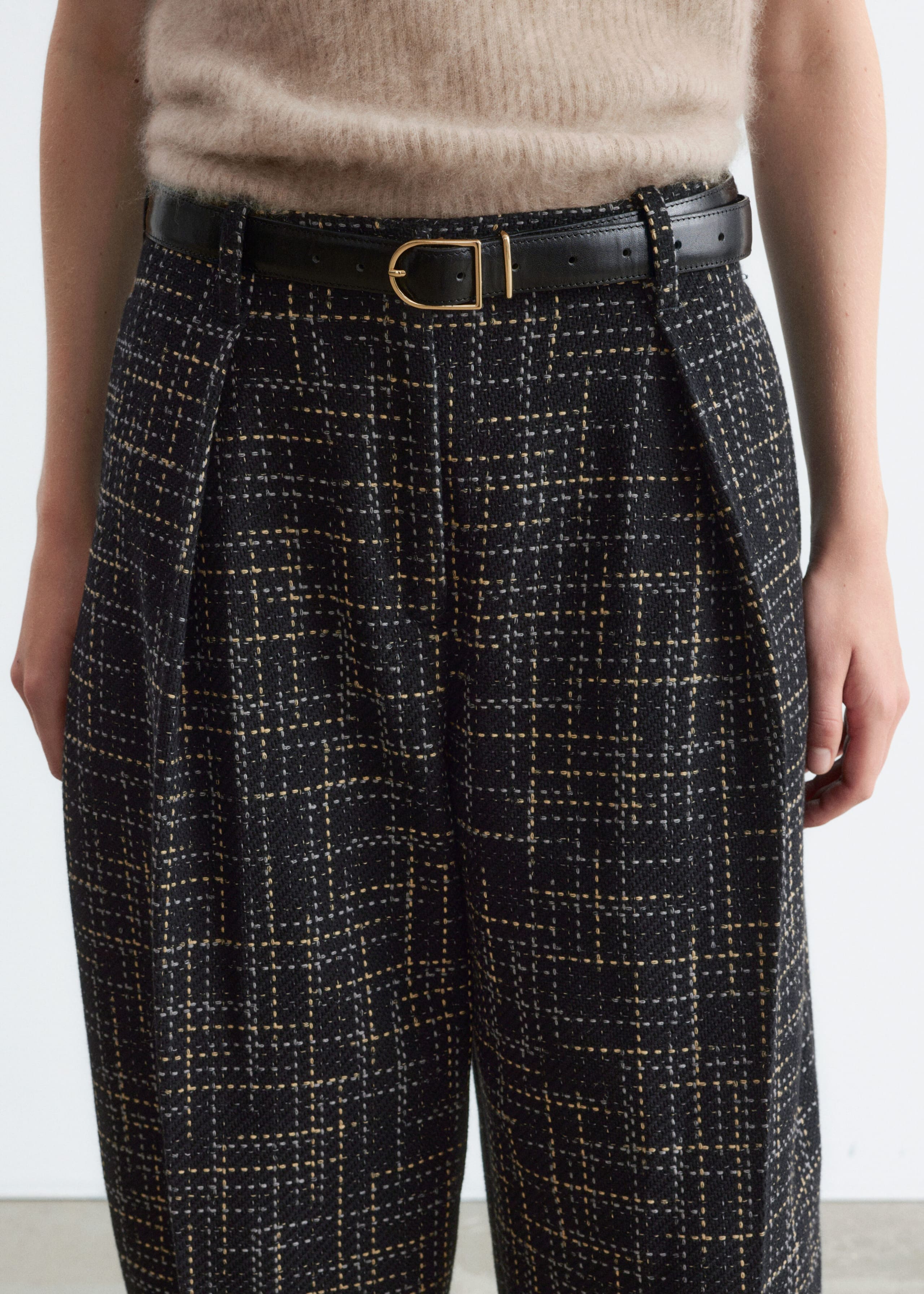 Pantalon ample en tweed - Noir - Lookbook