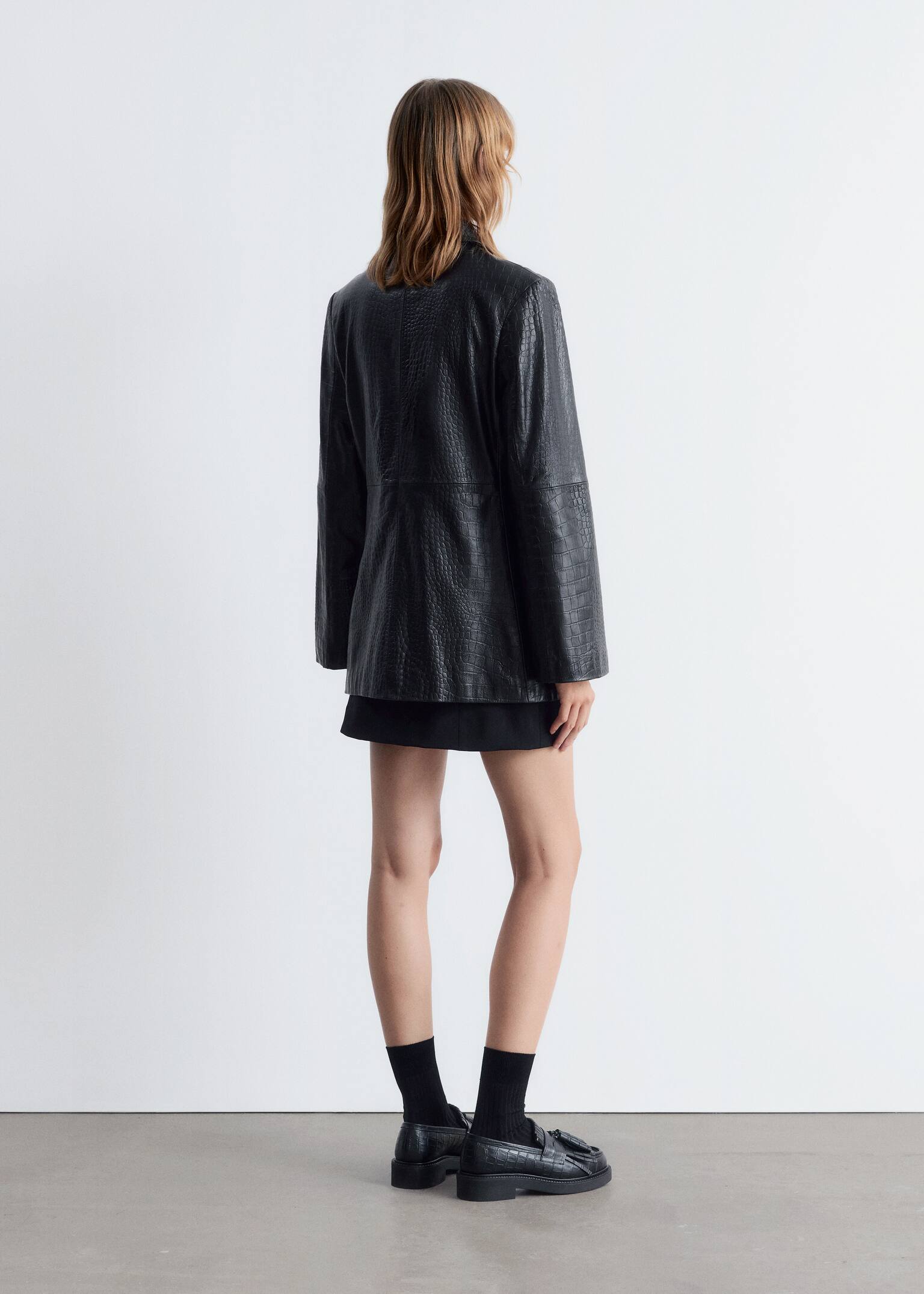 Giacca in pelle - Effetto coccodrillo nero - 5
