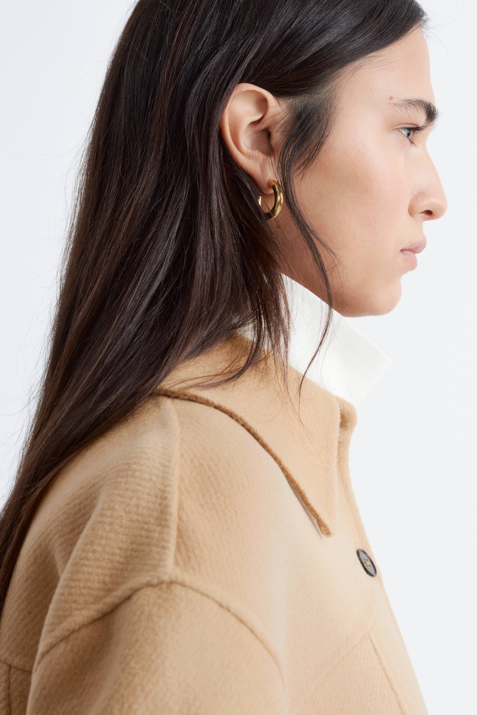 Ulljacka med intagen midja - Beige/Marinblå - 3