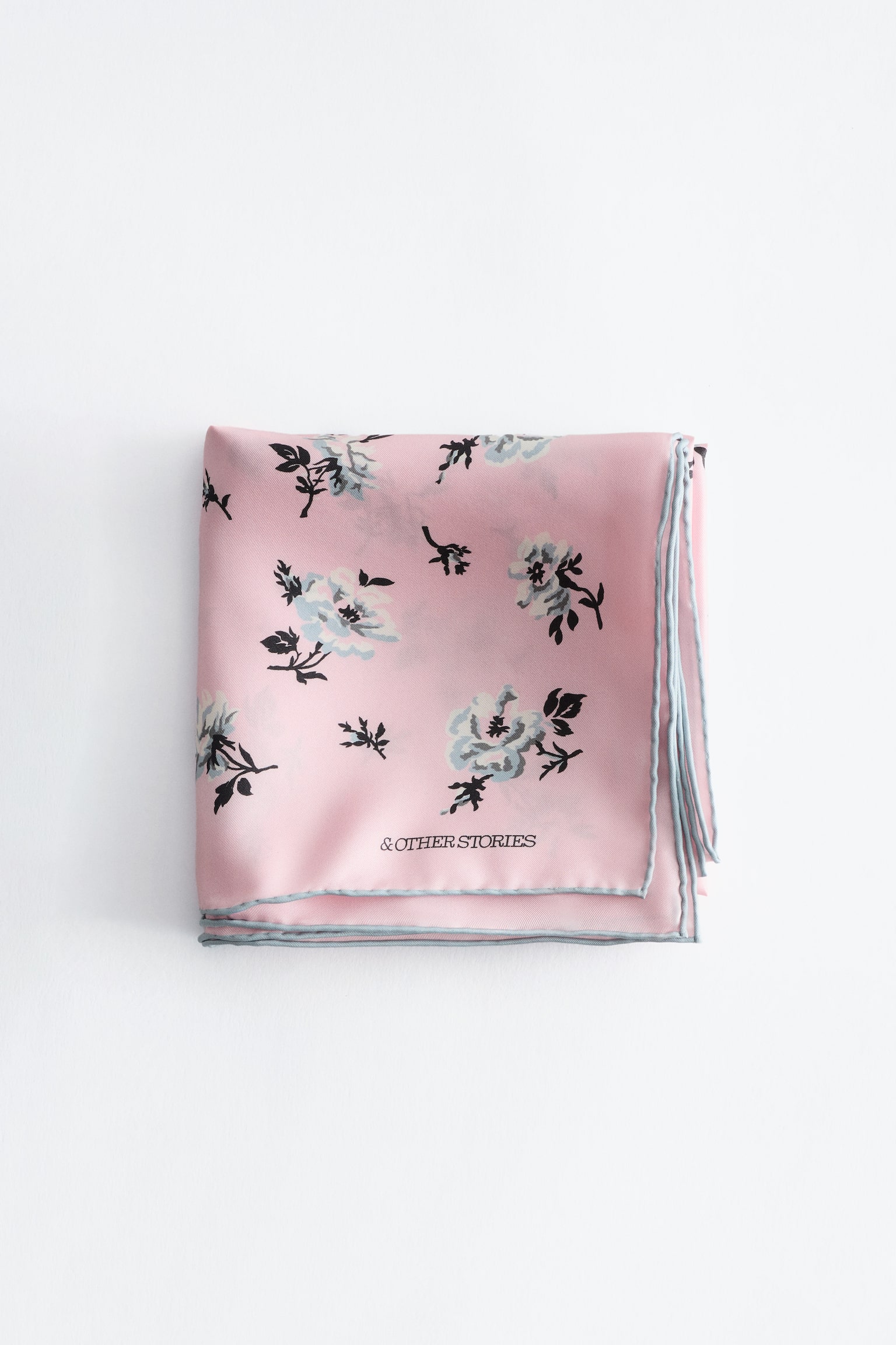 Floral Silk Scarf - Light Pink/Blue Floral/Black/Blue Floral