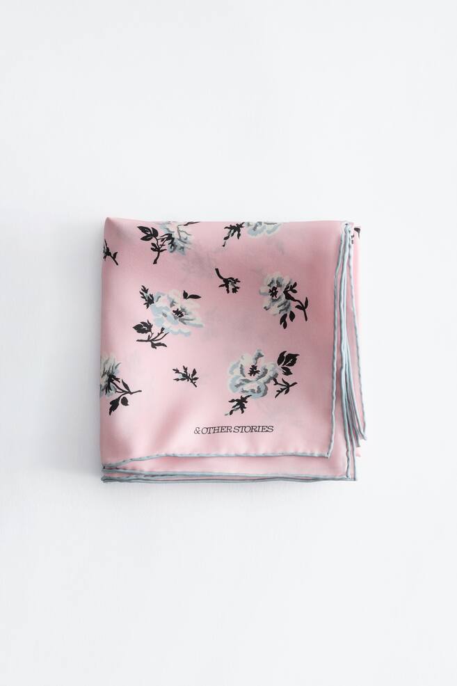 Floral Silk Scarf - Light Pink/Blue Floral/Black/Blue Floral - 1