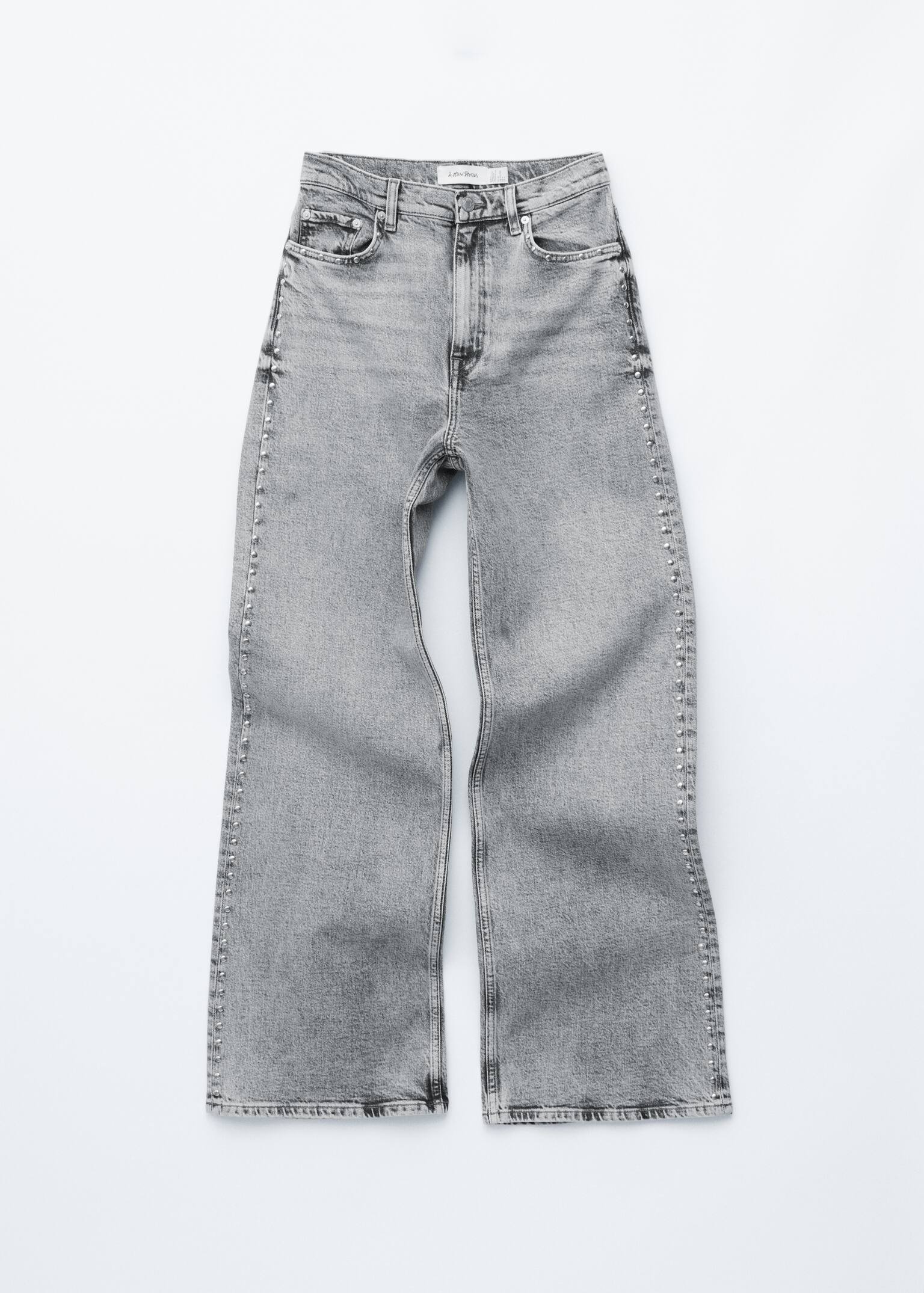 Studded Wide-Leg Jeans - Light Grey - 2