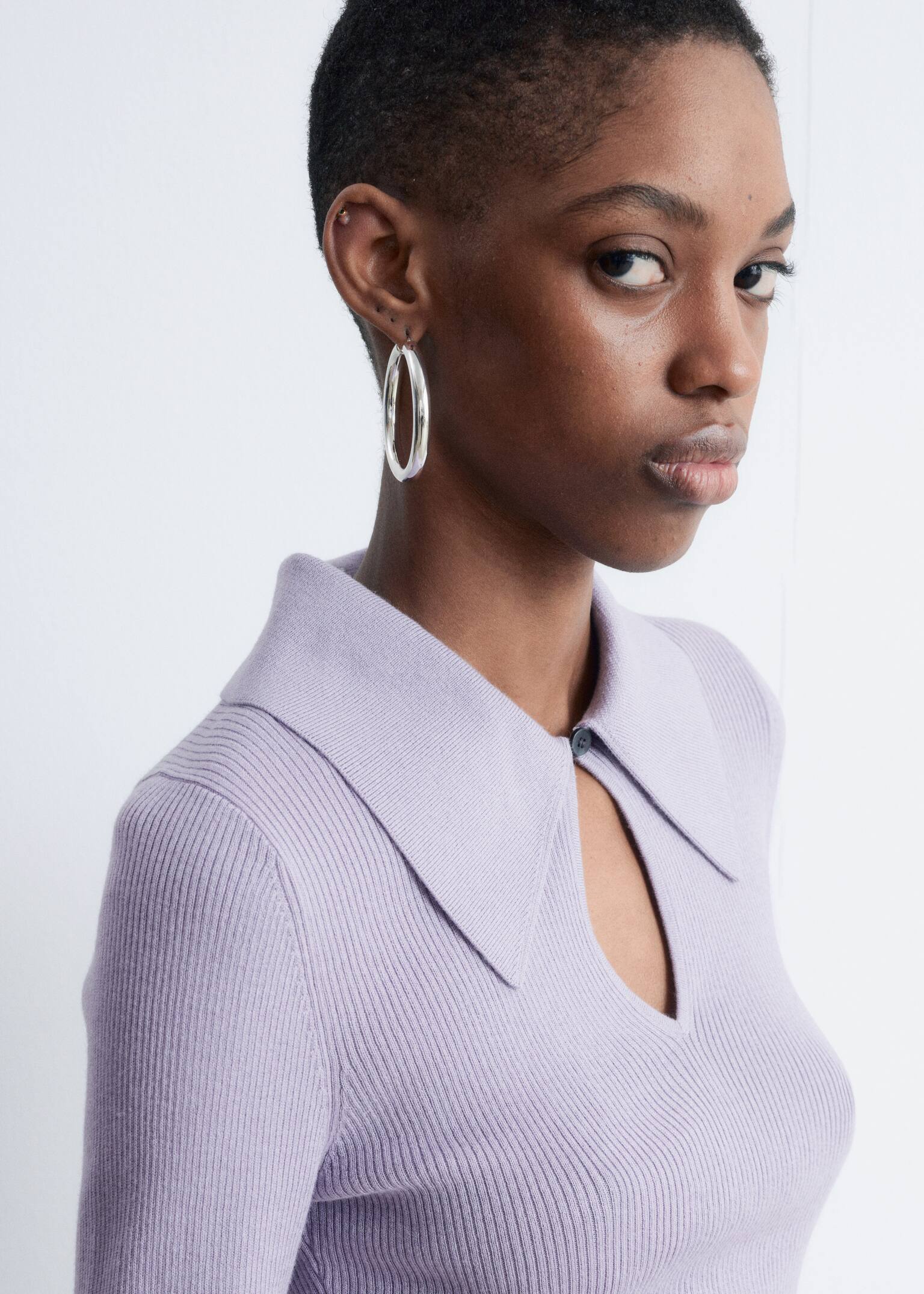 Keyhole Collar Top - Light Purple/Grey/Brown/Dark Red/Pink/Brown - 4