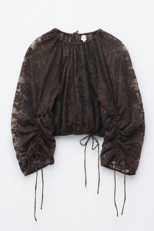 Gathered Lace Blouse - Dark Brown - 1
