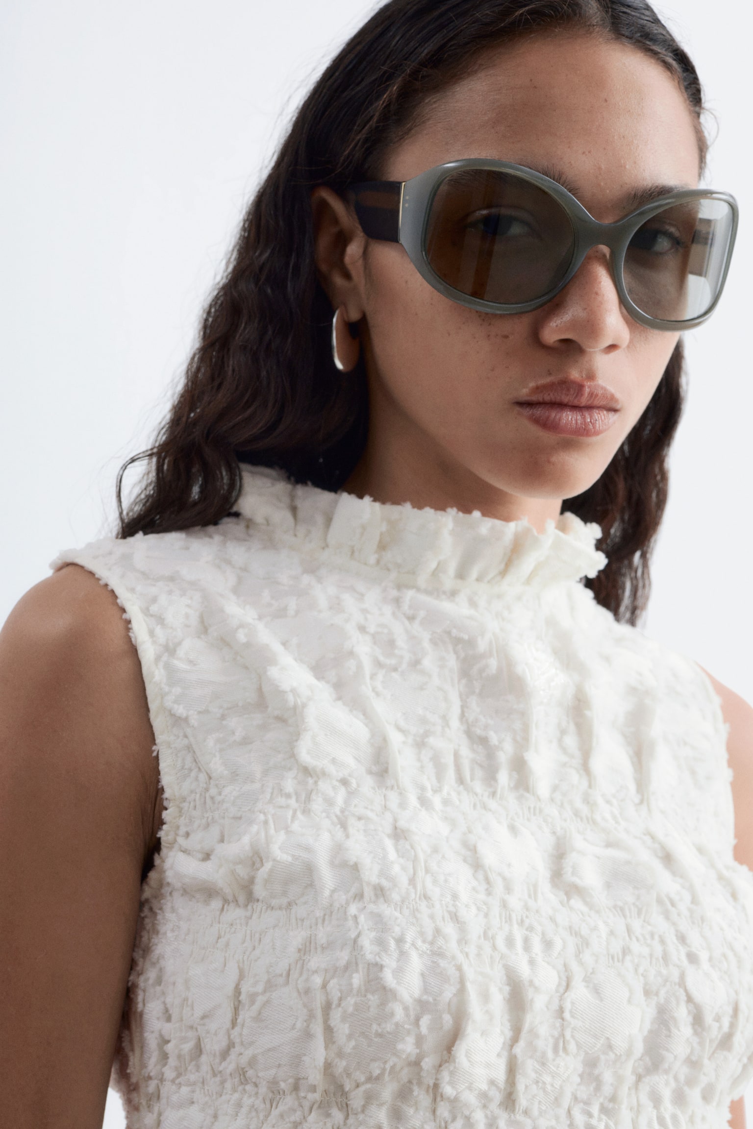 Gesmokte mini-jurk - White - 3