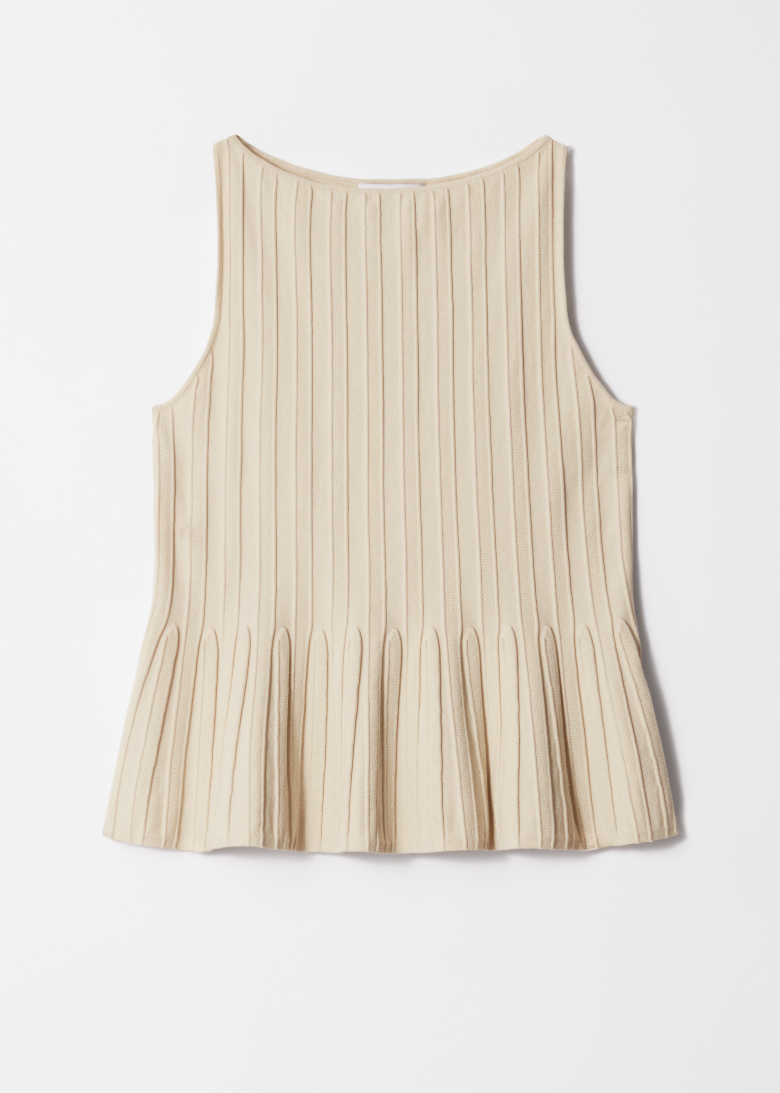 Rib-Knit Peplum Top - Κρεμ/Μαύρο