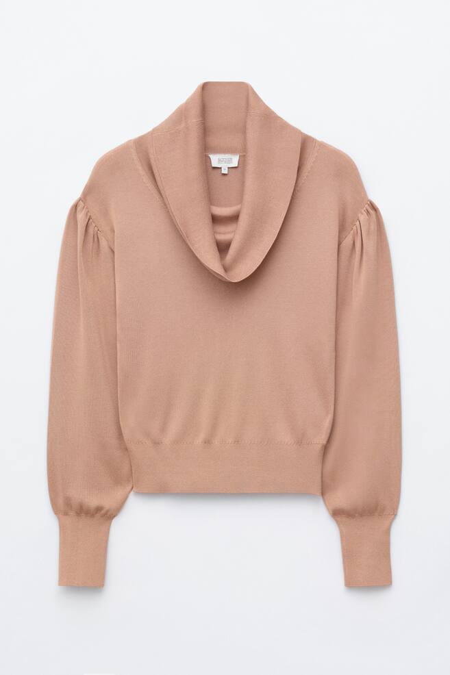 Top con cuello chal - Beige - 1