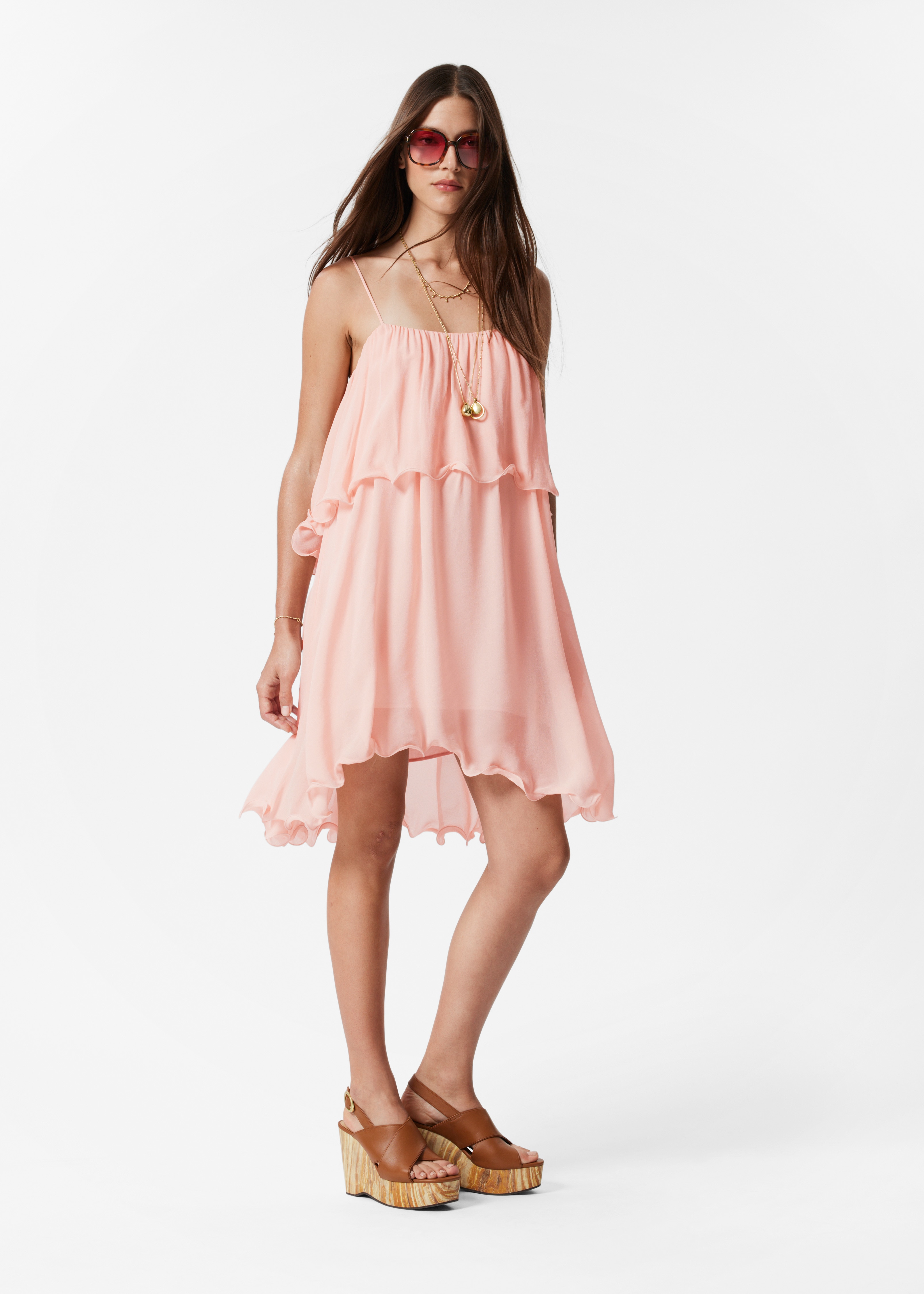 Mini šaty s volánky - Starorůžová/Růžový květinový vzor