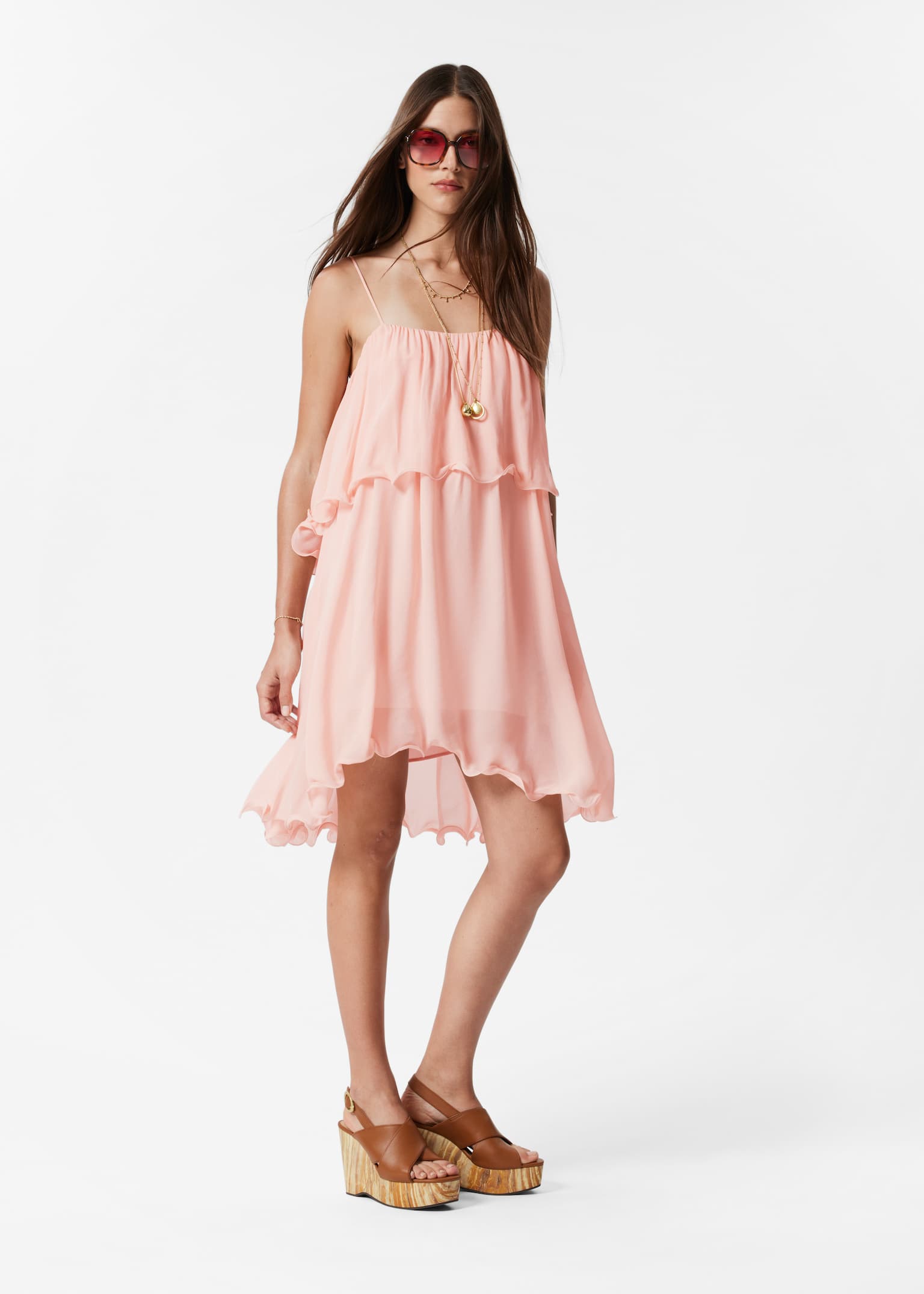 Ruffle Mini Dress - Dusty Pink/Model floral roz