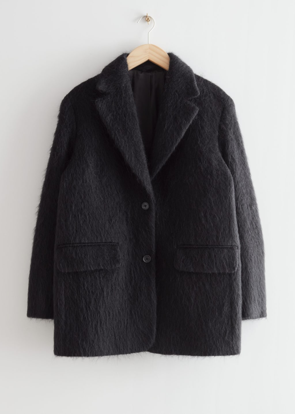Oversized Fuzzy Wool Blazer - Black - Bodegón