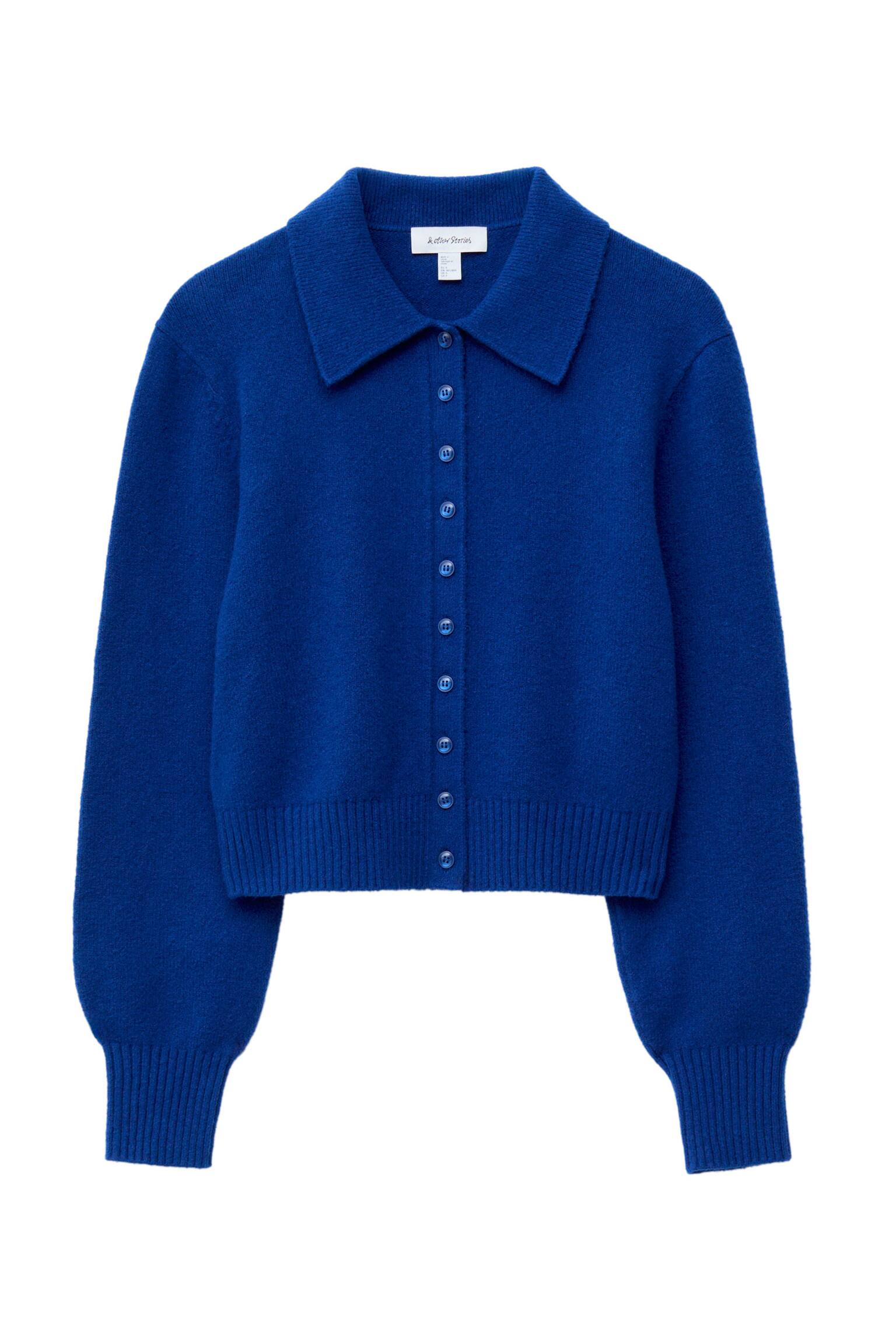 Strickjacke mit Kragen - Leuchtendes Blau/Weiß - 3