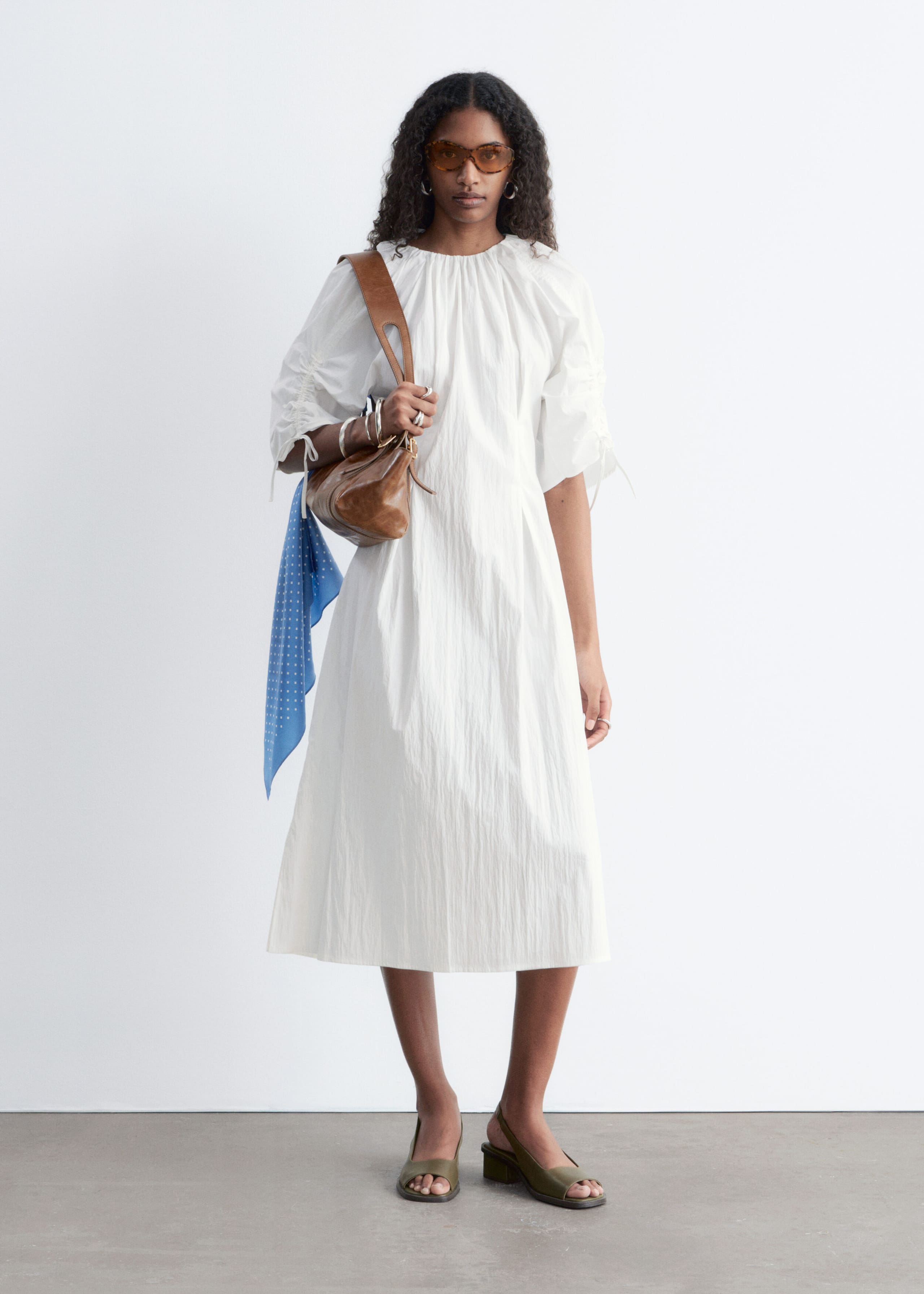 Sculptural Drawstring Midi Dress - Navy Blue - Lookbook