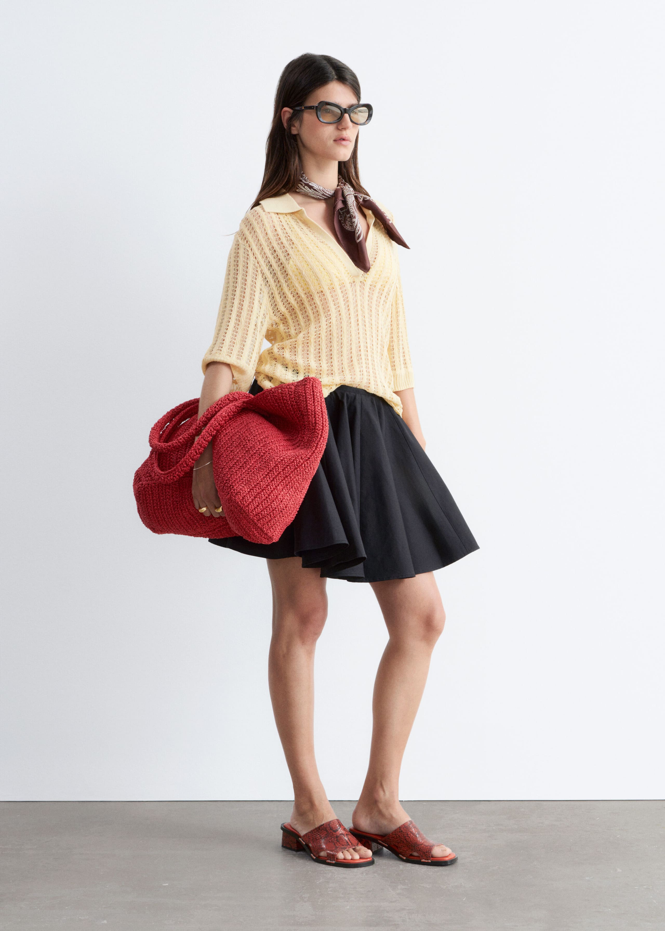 Cotton Circle Mini Skirt - Brown - Lookbook