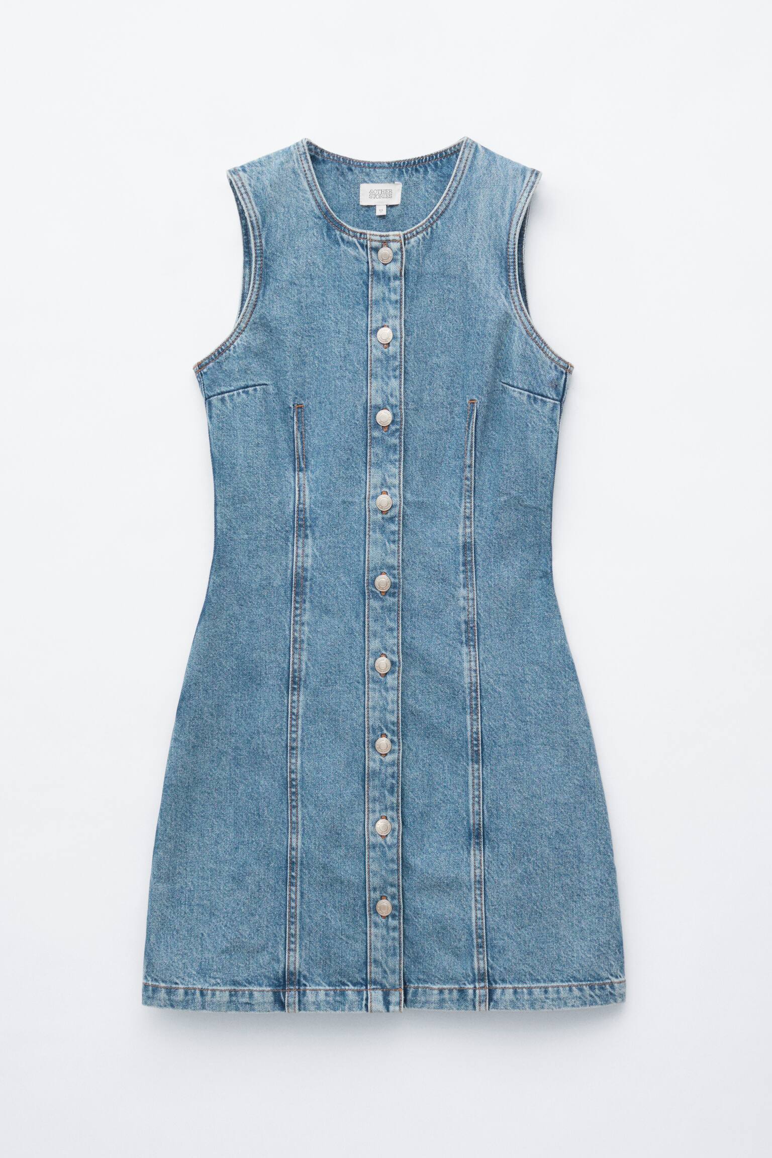 Button-Front Denim Dress - Blue - 1