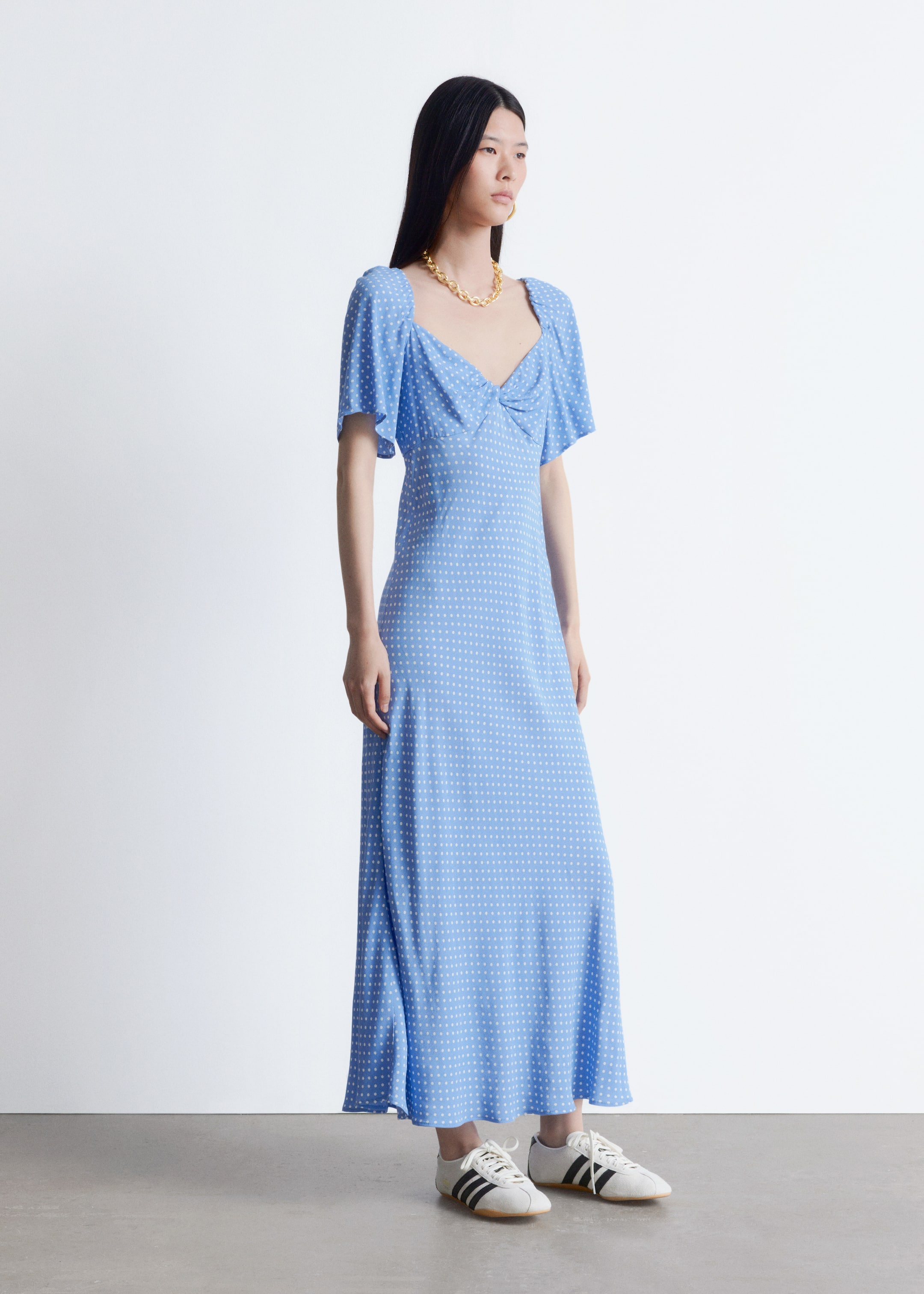 Visualizza immagine più grande: Abito midi con maniche svolazzanti - Azzurro a pois - DONNA | H&M IT 1