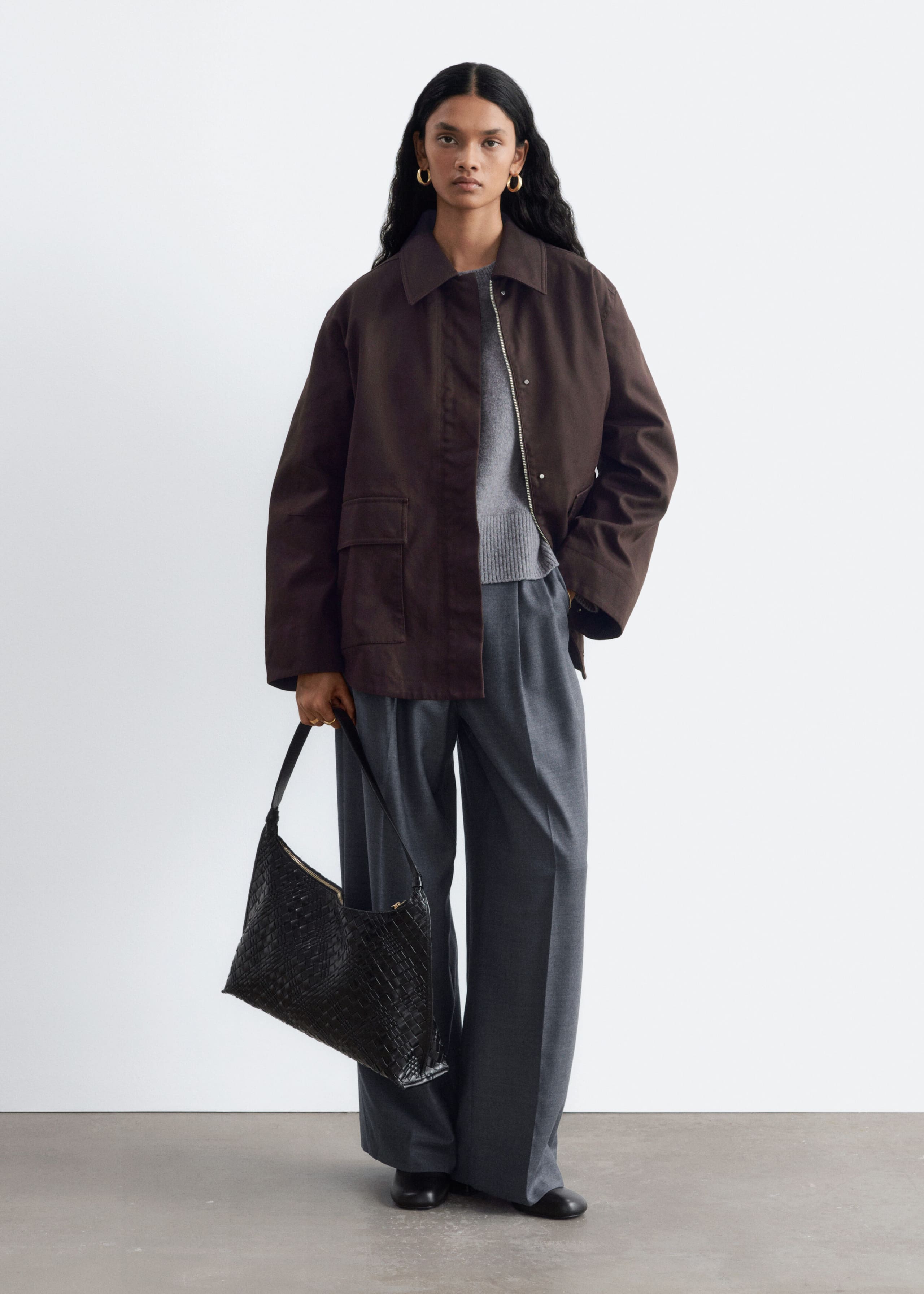 Oversized Drawstring Utility Jacket - Dark Brown - Still Life