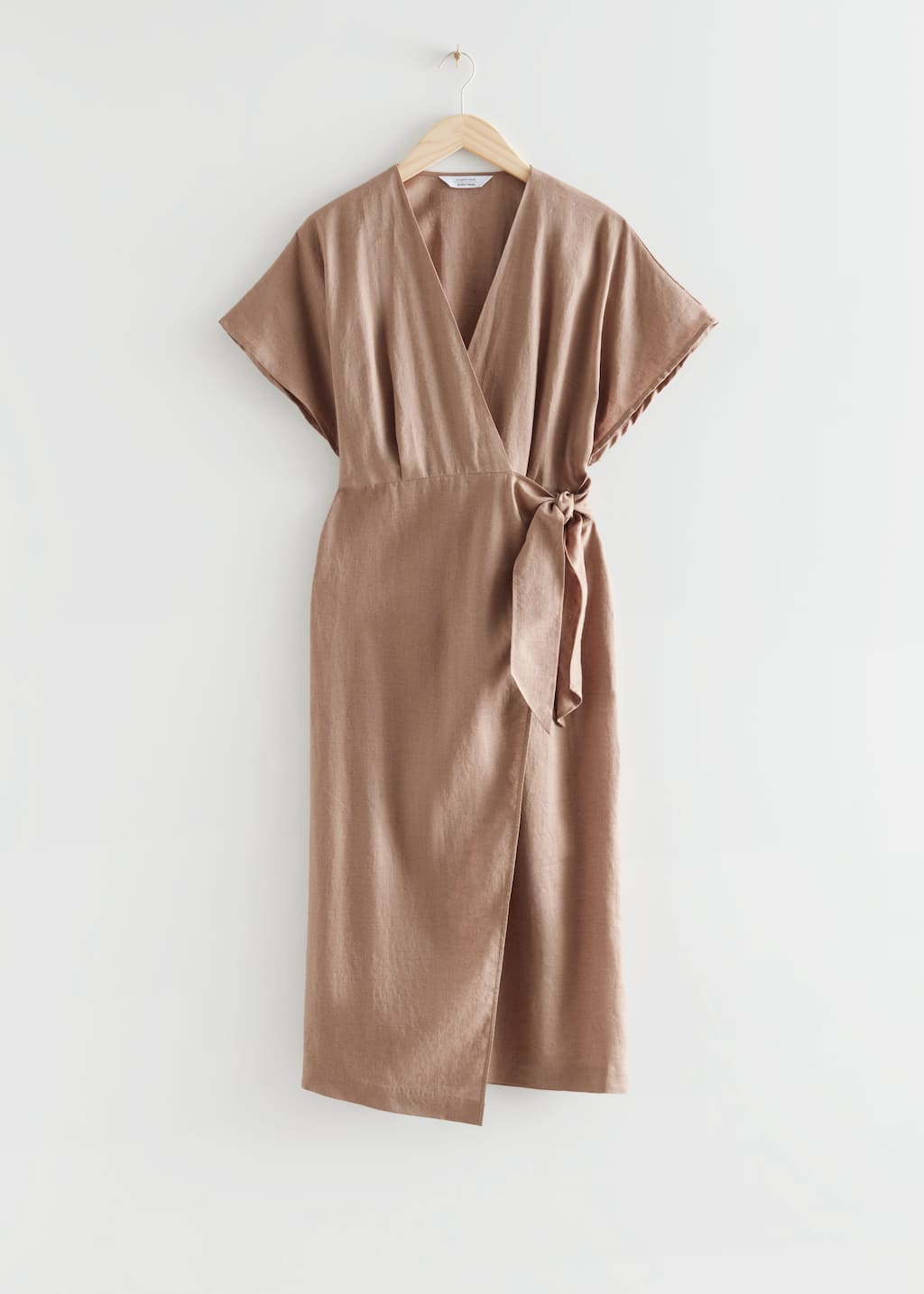 Linen Wrap Midi Dress - Brown - Bodegón