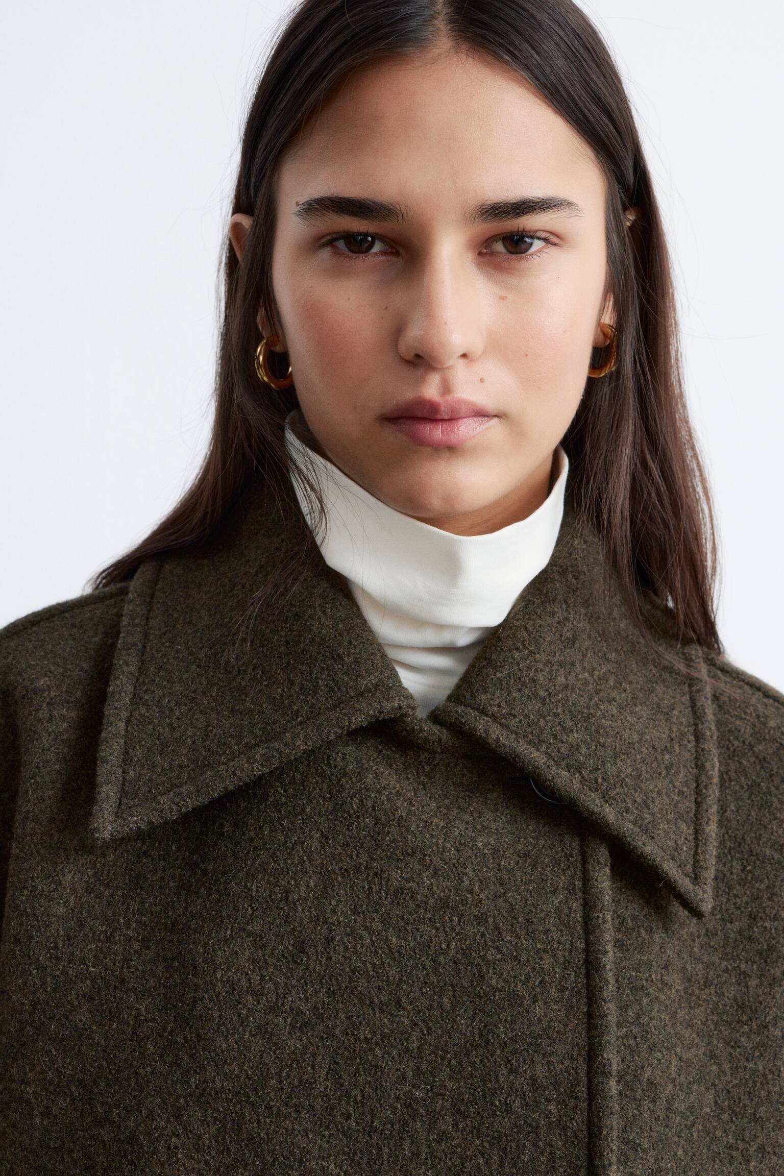 Wełniana kurtka oversize - Ciemnozielony khaki/Czarny - 5