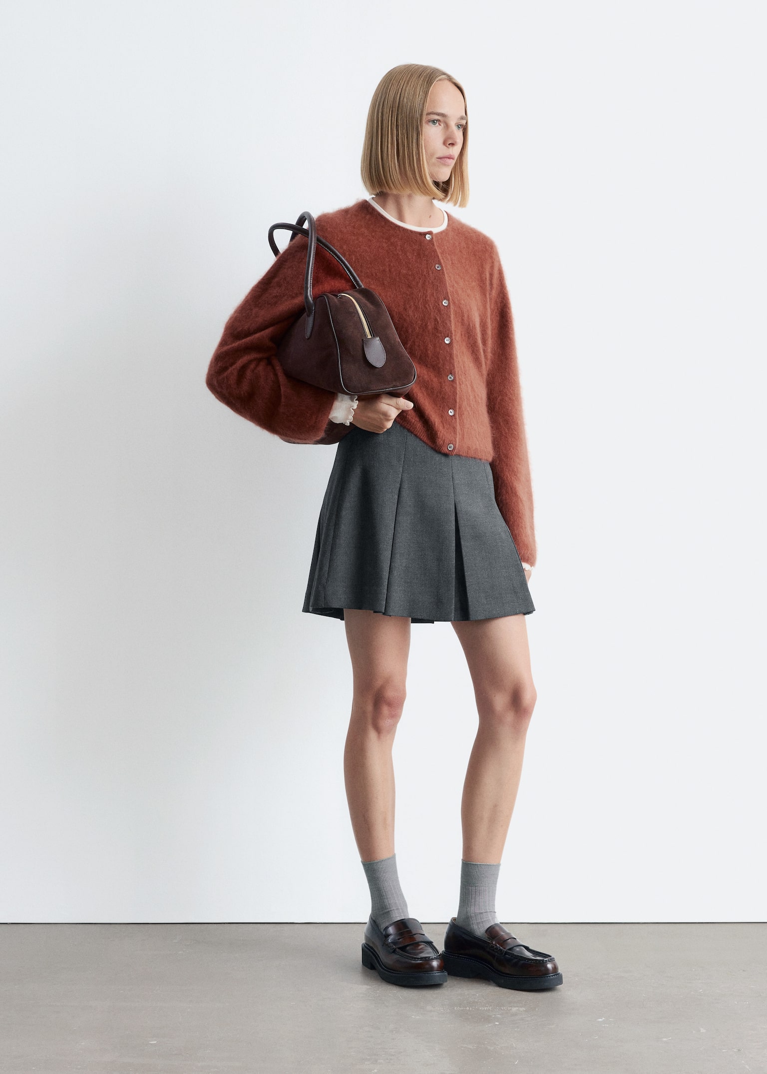 Knitted Cashmere Cardigan - Copper Brown - 5