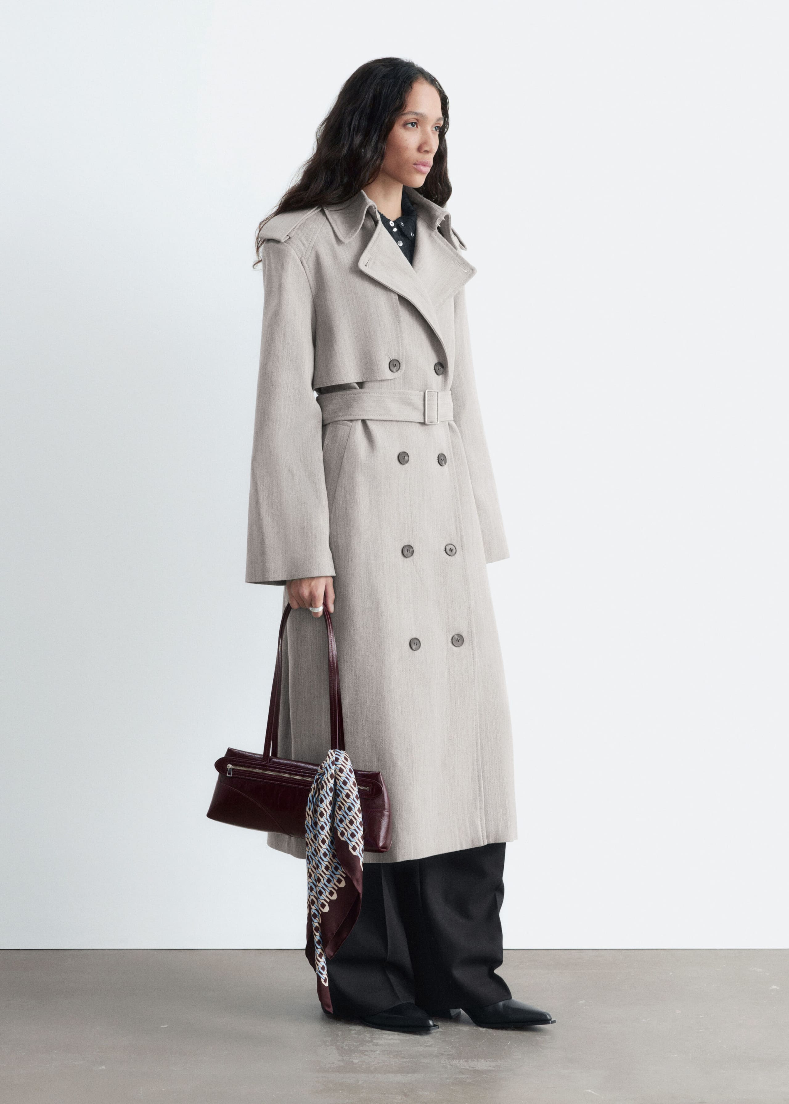 Cotton-Wool Tie-Belt Trench Coat - Grey - Still Life