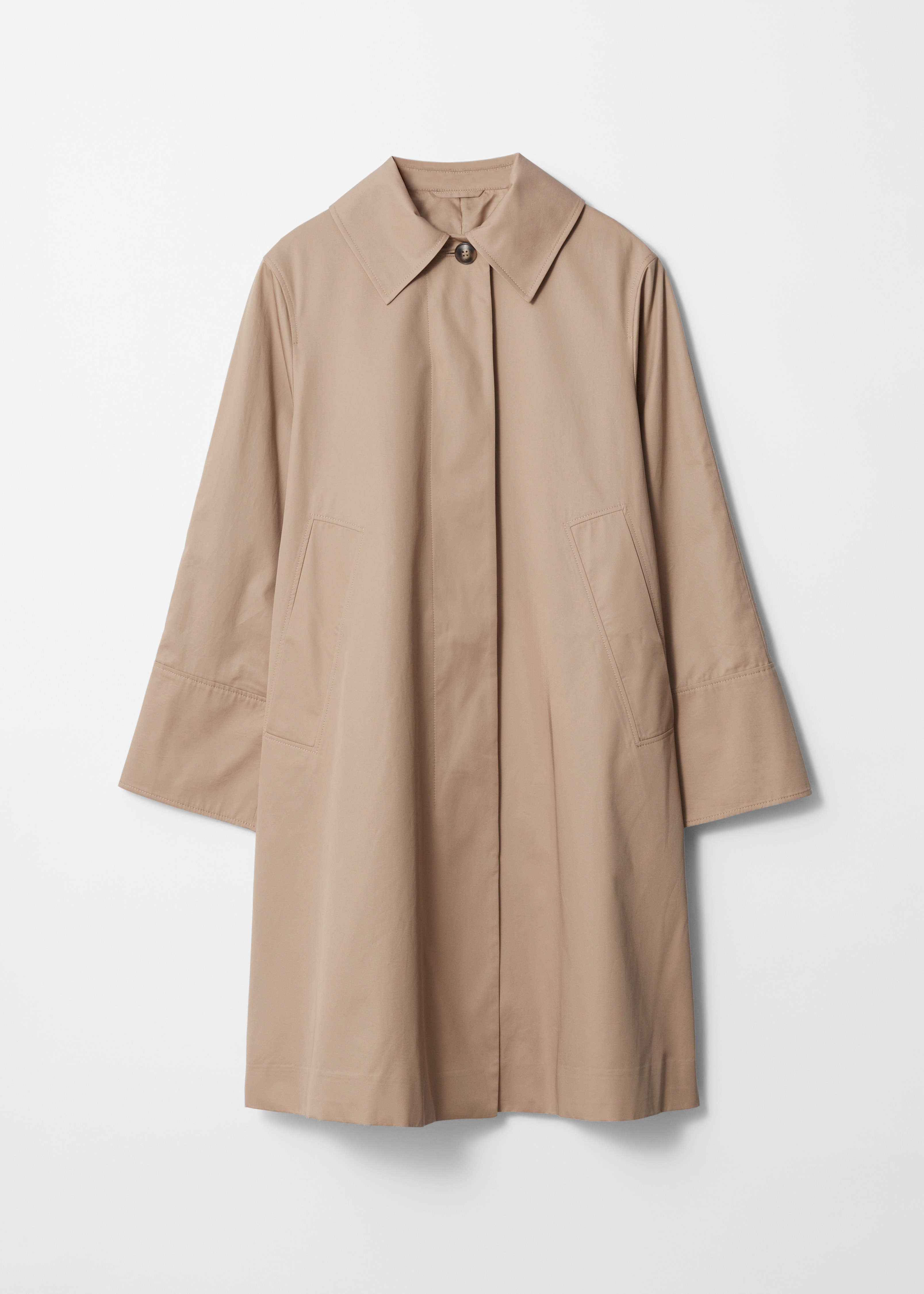 Collared Car Coat - Beige/Khaki Green