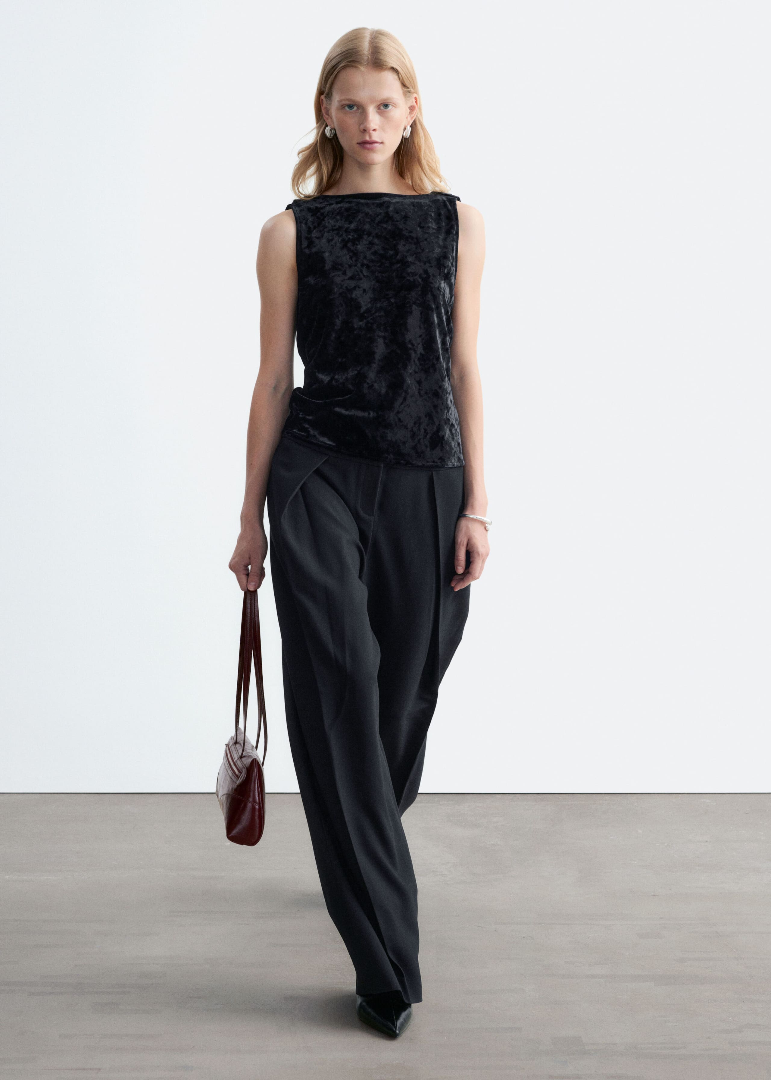 Draped Back Velvet Top - Black - Lookbook