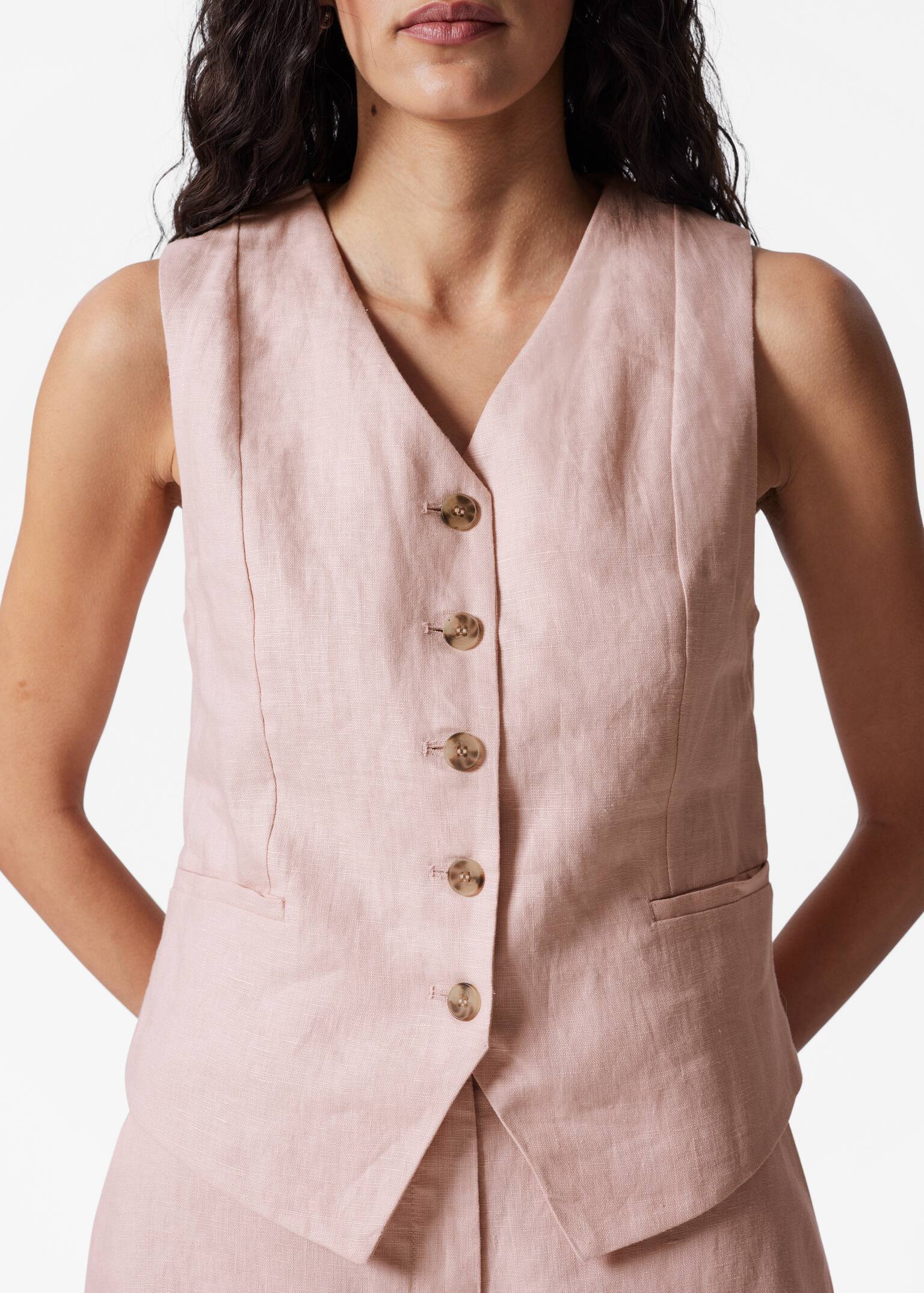 Gilet habillé en lin - Rose poudré/Beige - 5