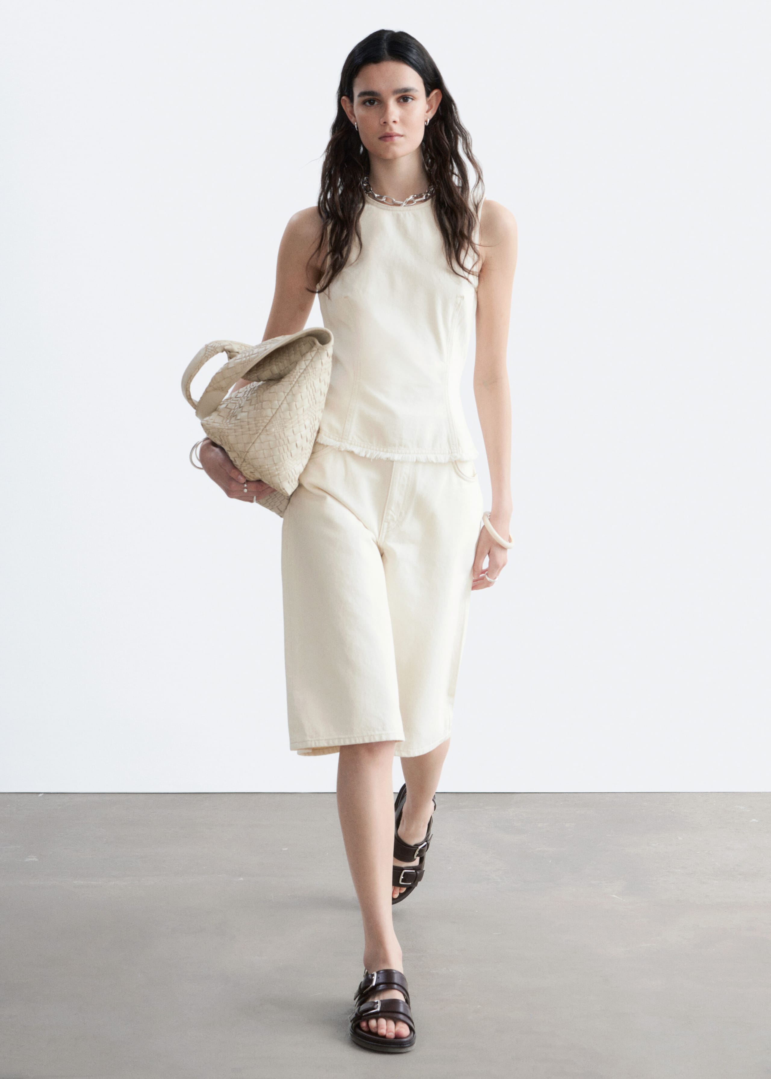 Denim Knee-Length Shorts - Ecru - Still Life