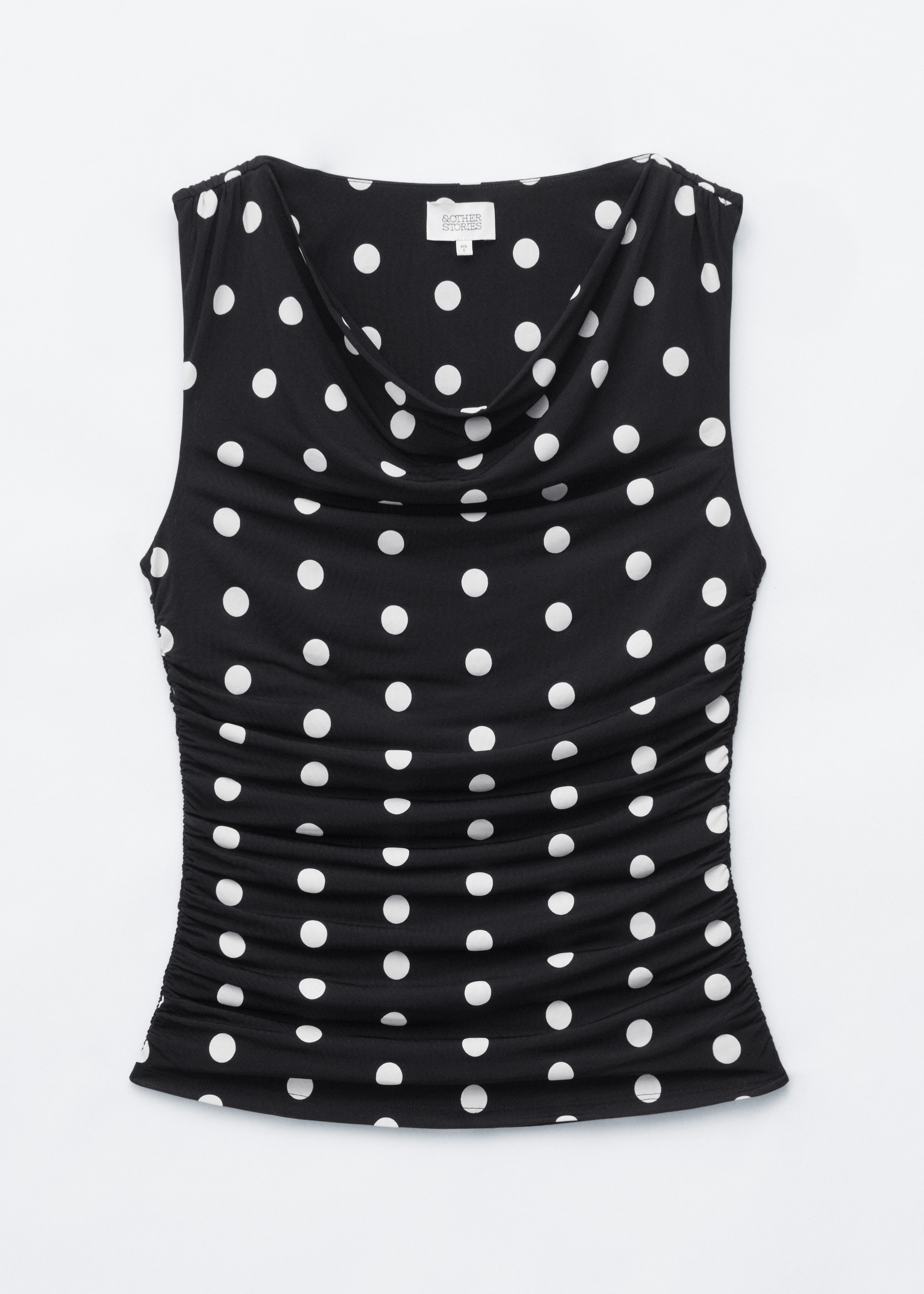 Top fruncido con cuello tipo chal - Negro/Lunares/Amarillo