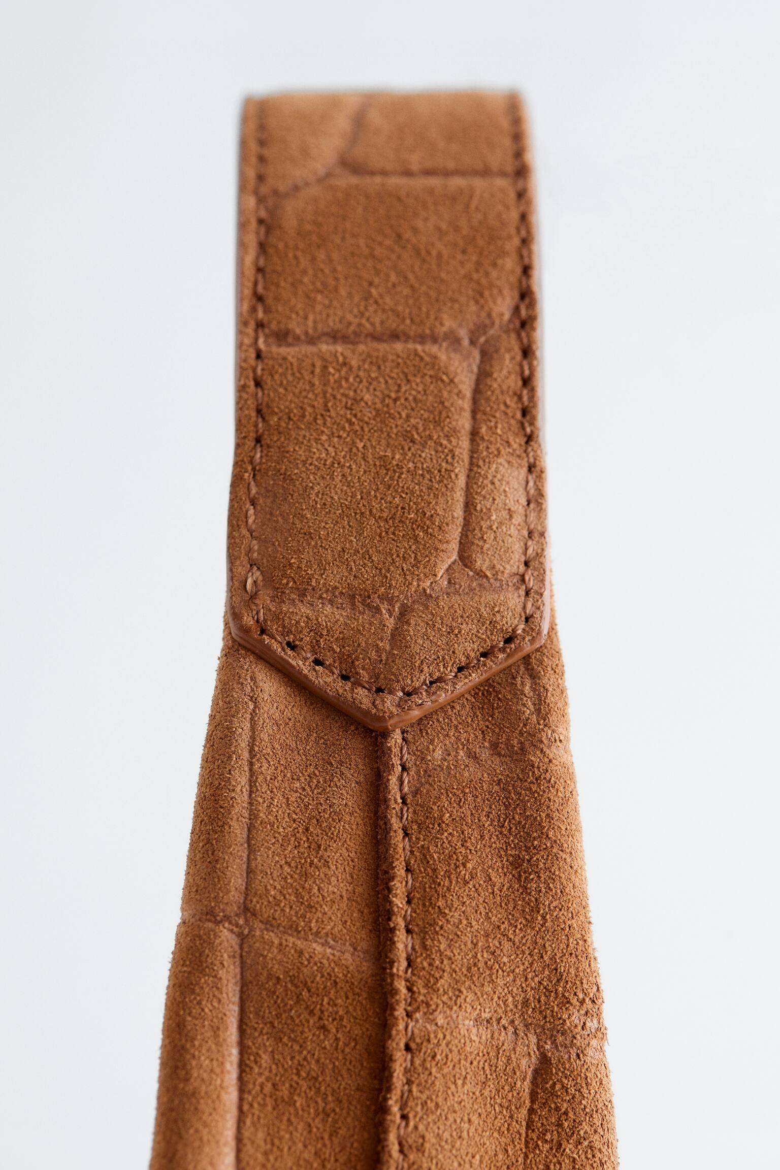 Small Suede Croco Tote Bag - Dark Beige - 5