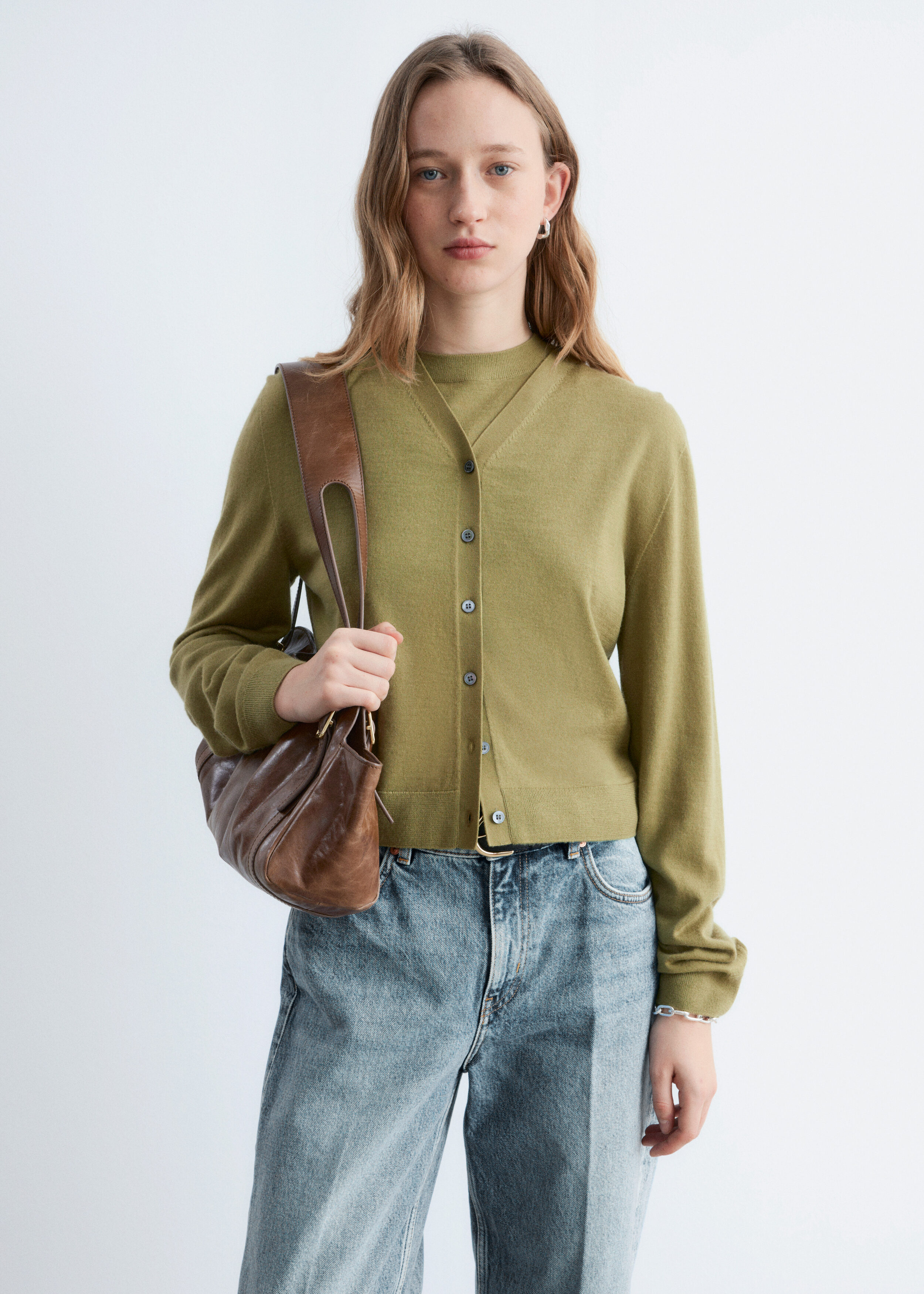 Cropped Cashmere Cardigan - Khaki Green - & Other Stories US