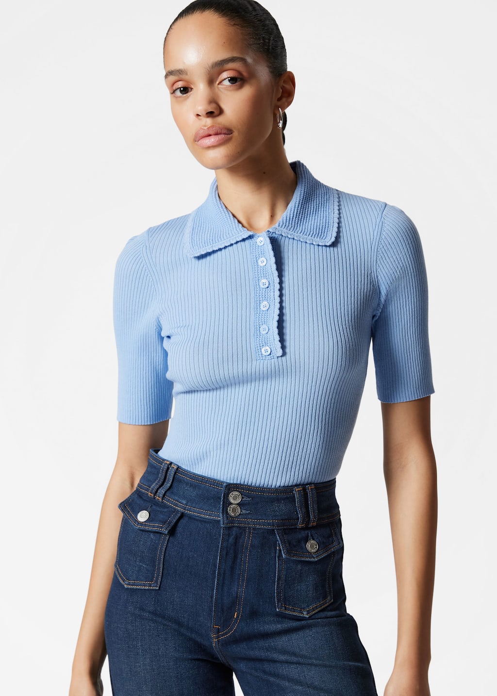 Haut côtelé et festonné - Couleur crème - Lookbook