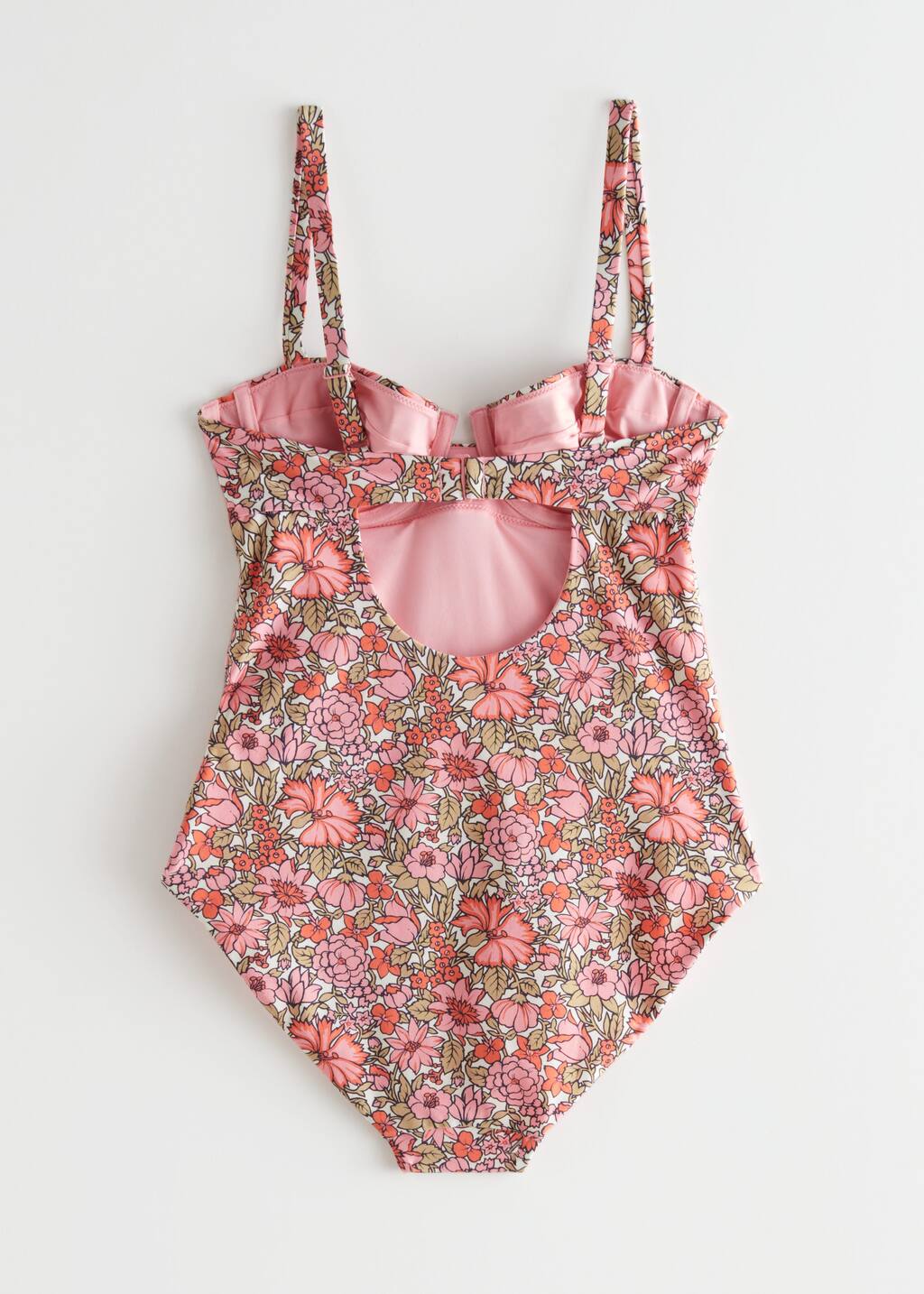 Printed Bustier Swimsuit - Pink Florals - Still Life