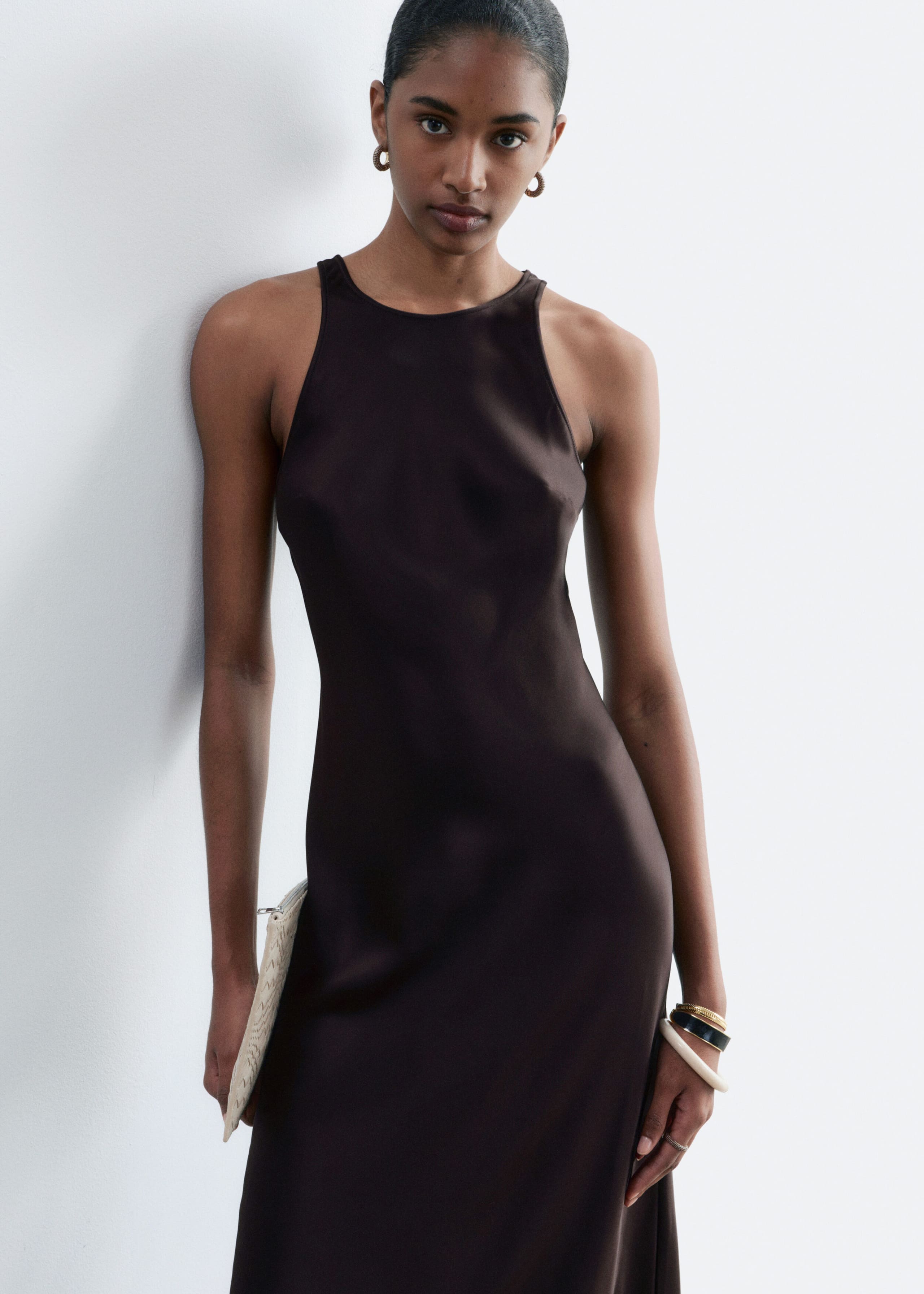 Image of Sleeveless Satin Midi Dress