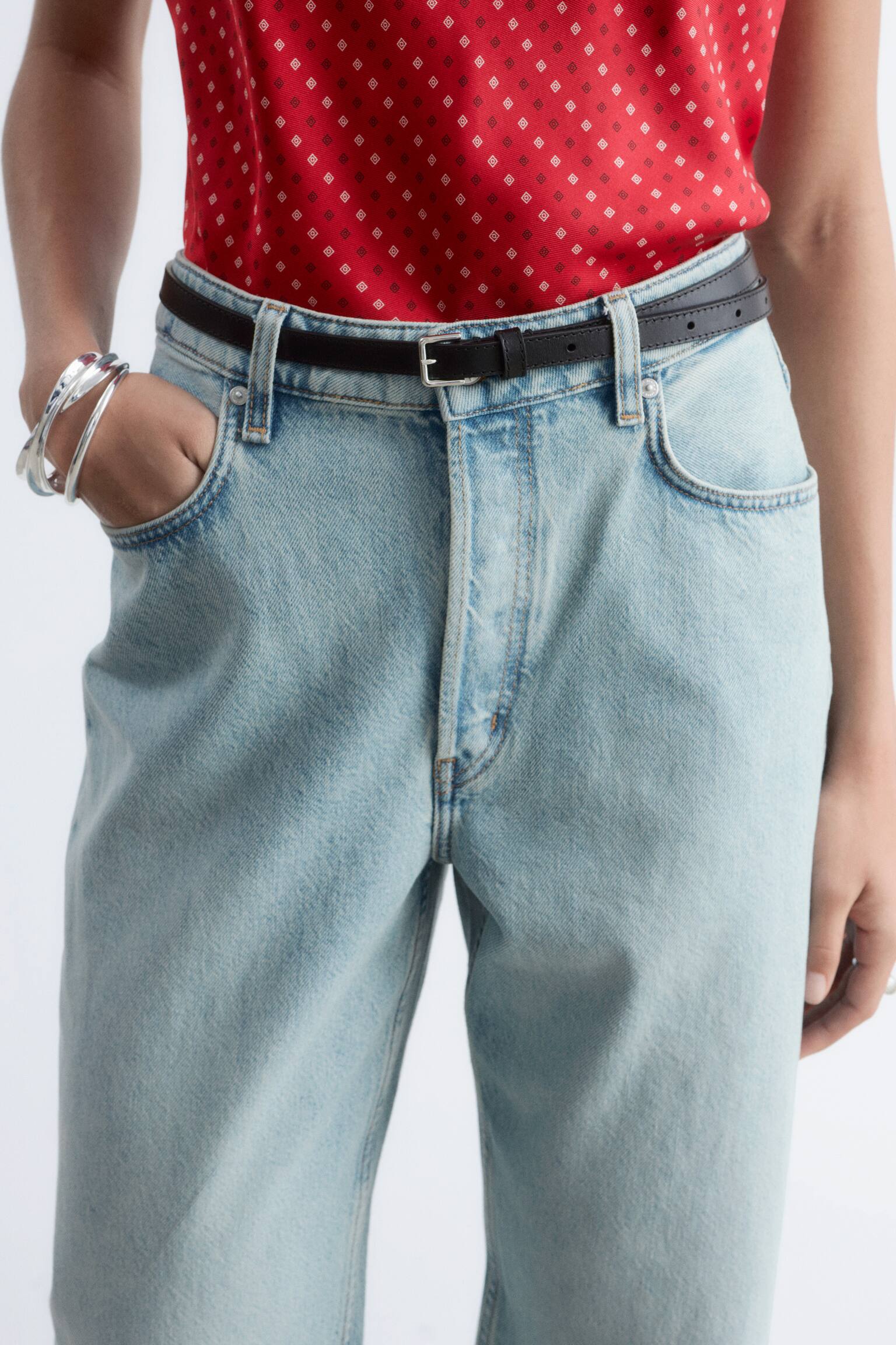 Jeans met rechte pijpen en hoge taille - Lichtblauw/Felrood - 5