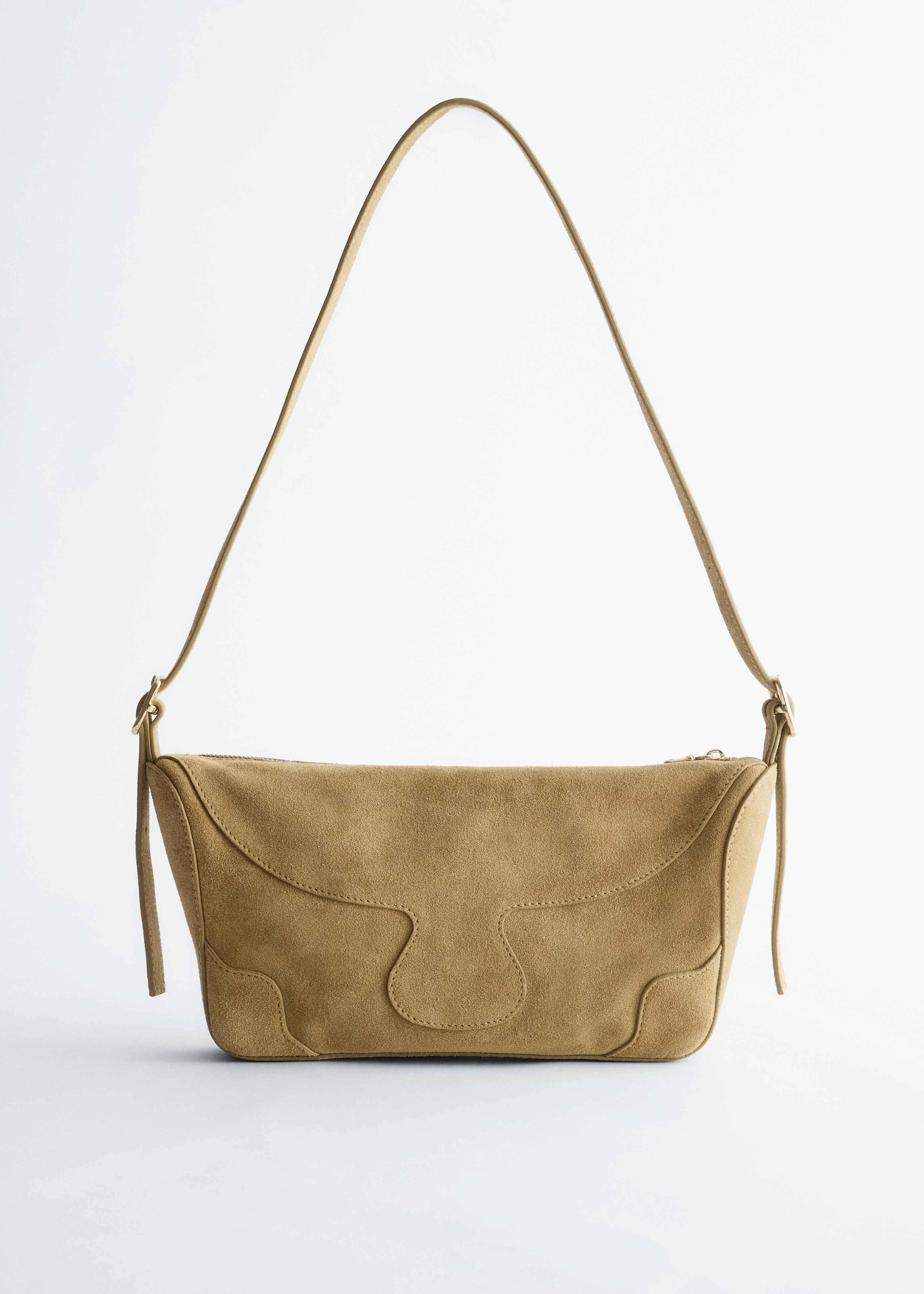 Bolso bandolera rectangular de piel - Ante verde caqui/Piel negra