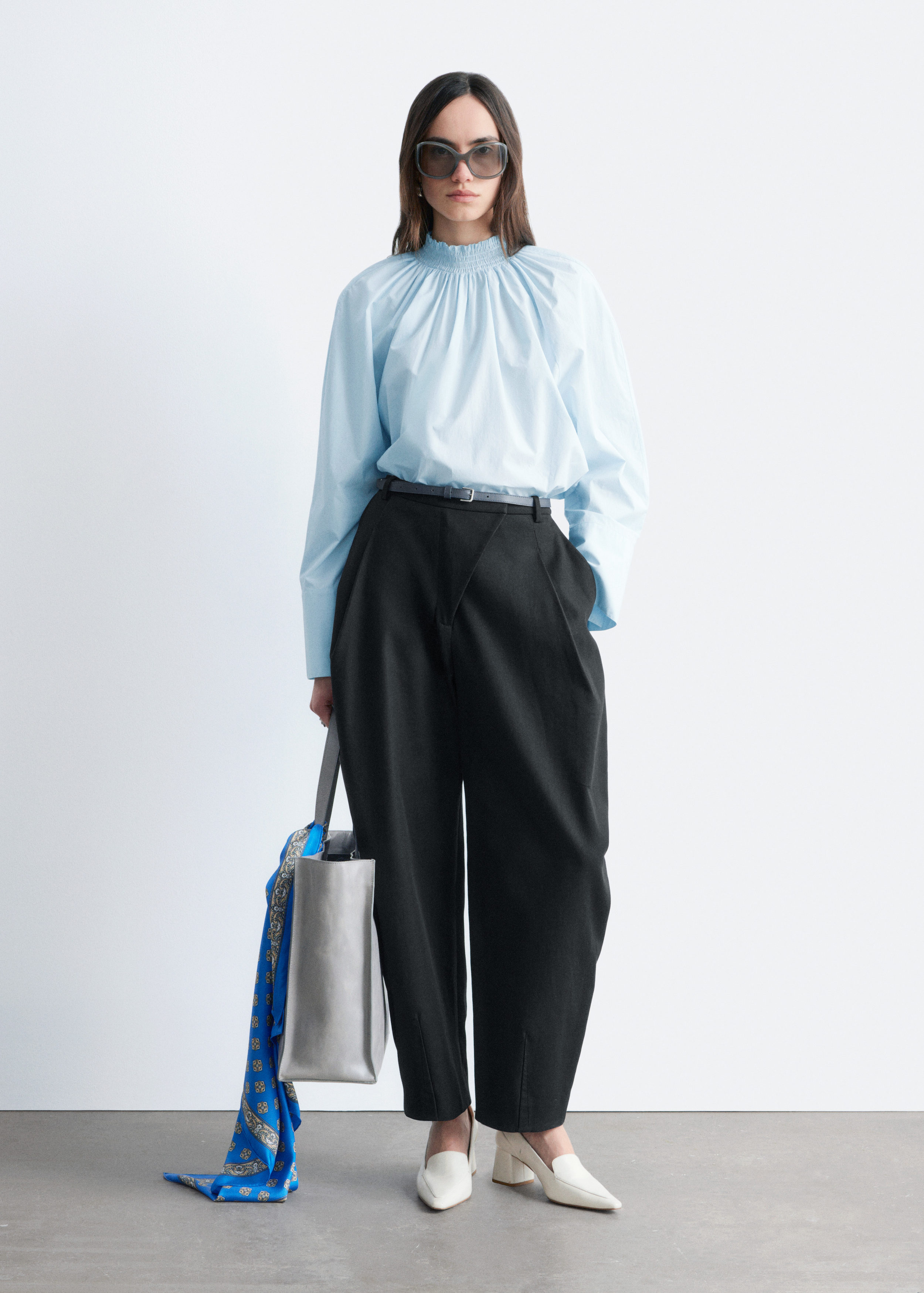 Gathered Stand-Collar Blouse - Light Blue - & Other Stories US