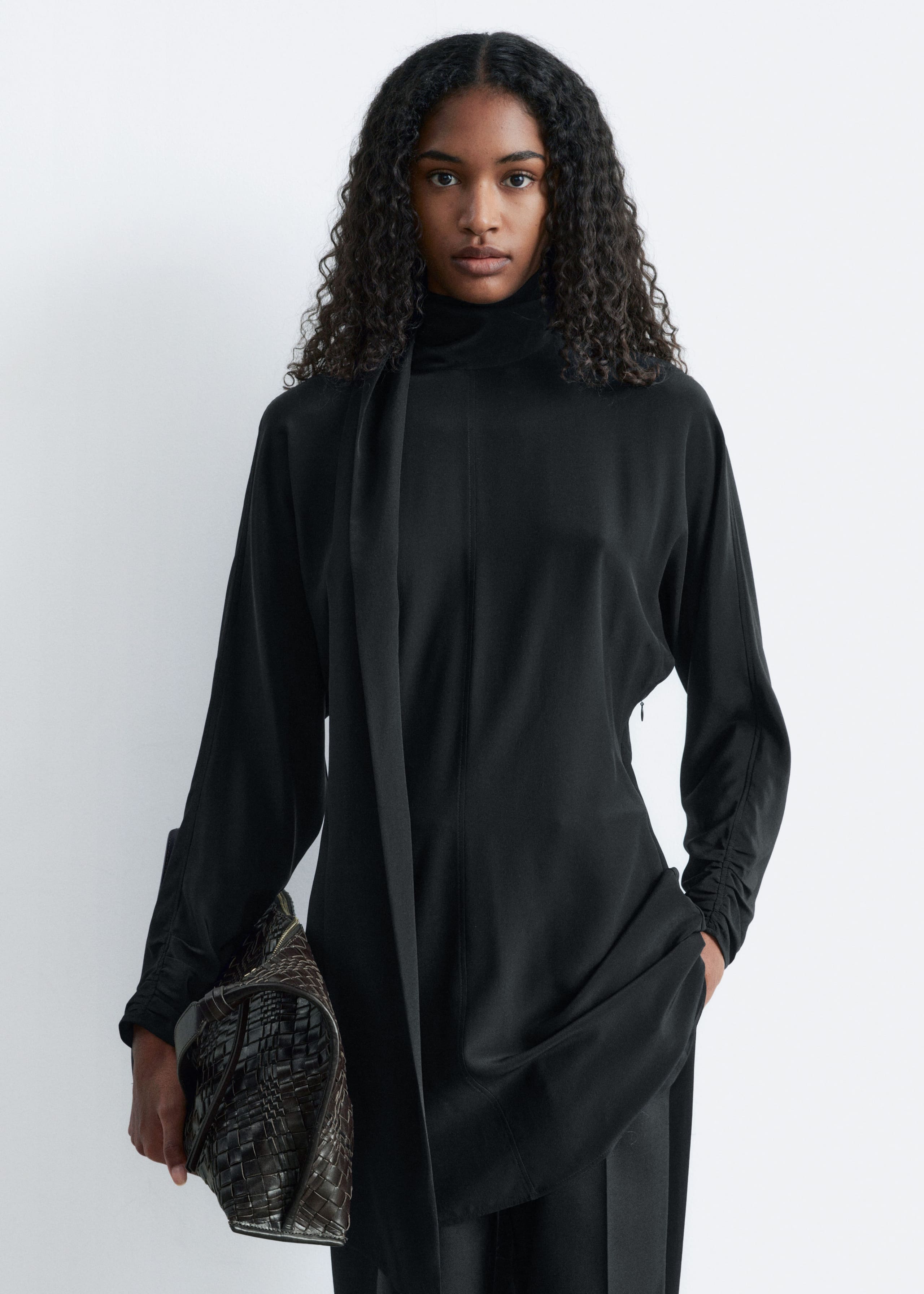 Image of Bow-Collar Silk Mini Dress