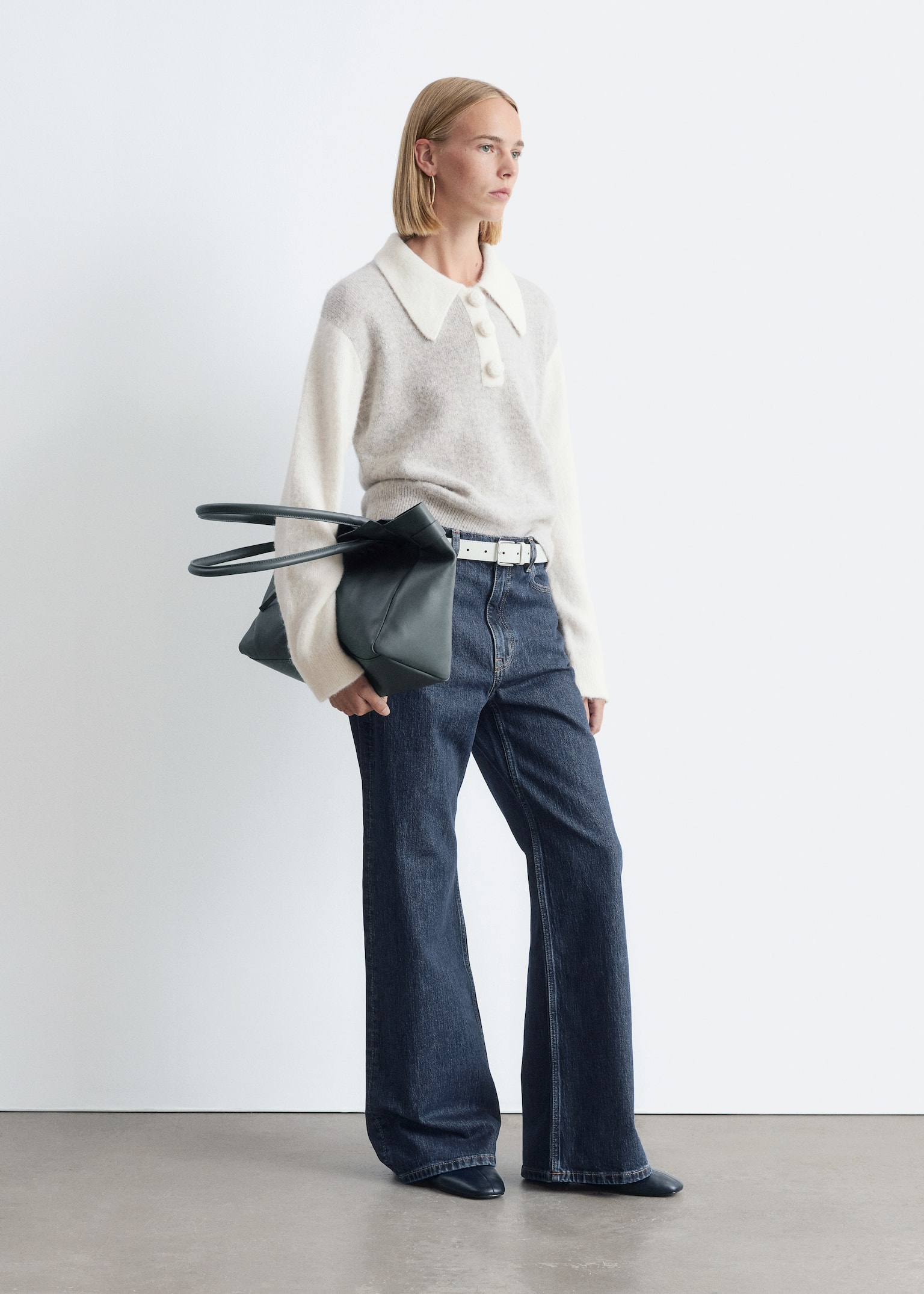 Pull à col en laine d’alpaga mélangée - Gris clair/Blanc/Noir/Jaune clair - 5