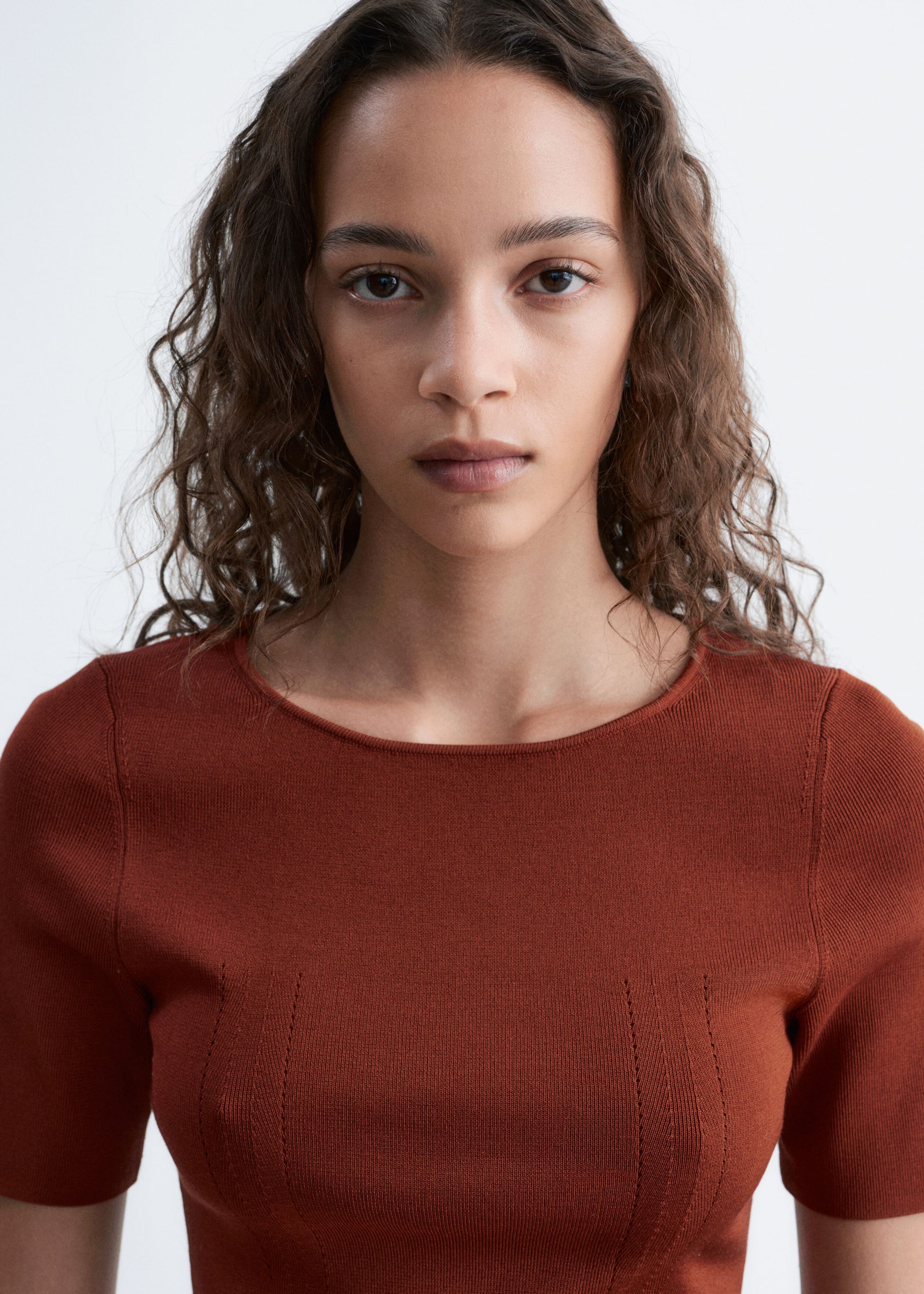 Slim Knitted T-Shirt - Bright Pink - Lookbook