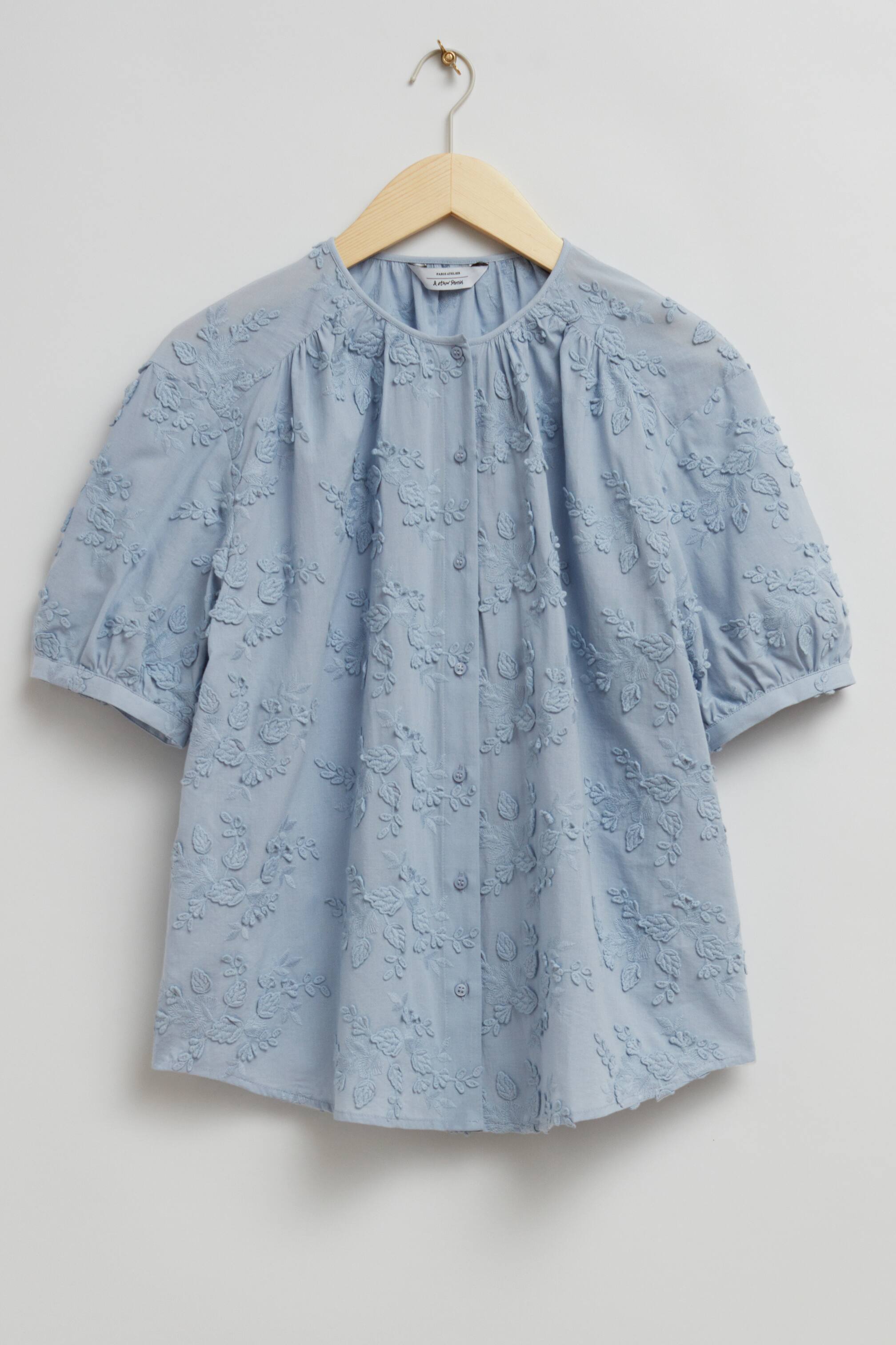 Ver imagen más grande: Blusa de corte holgado con mangas abullonadas - Dusty Blue Floral - MUJER | H&M ES 1