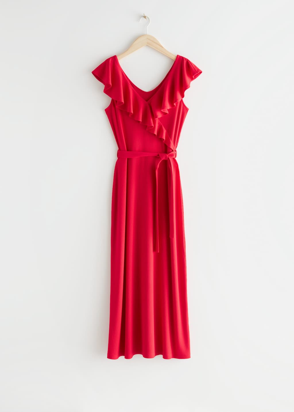 Sleeveless Ruffle Neck Midi Dress - Red - Bodegón