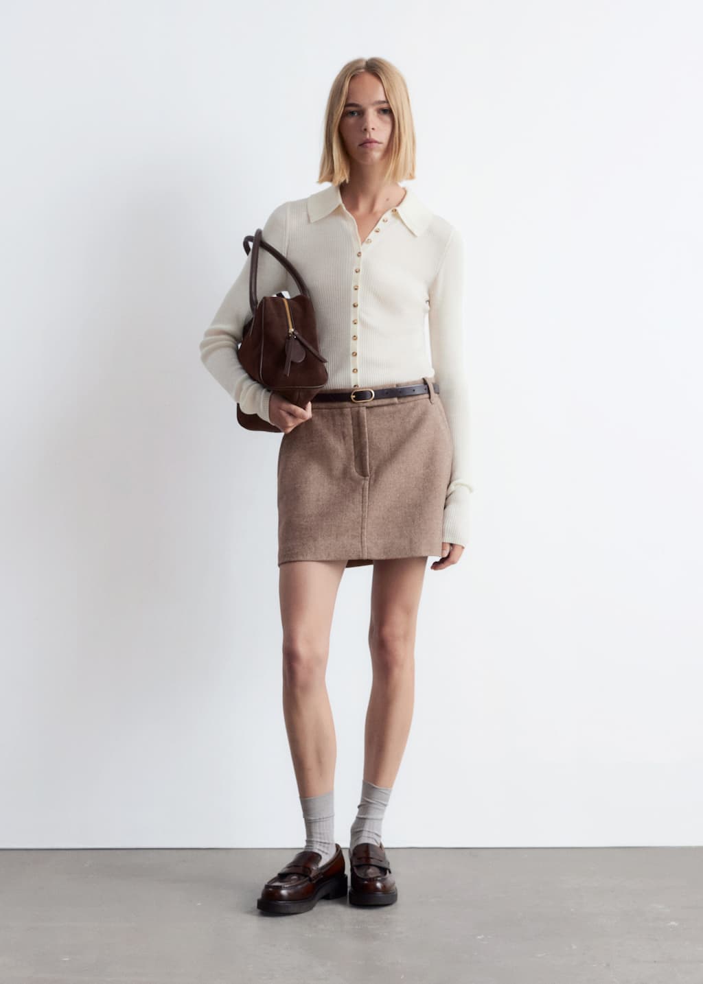 Image of Ribbed Button-Detail Top