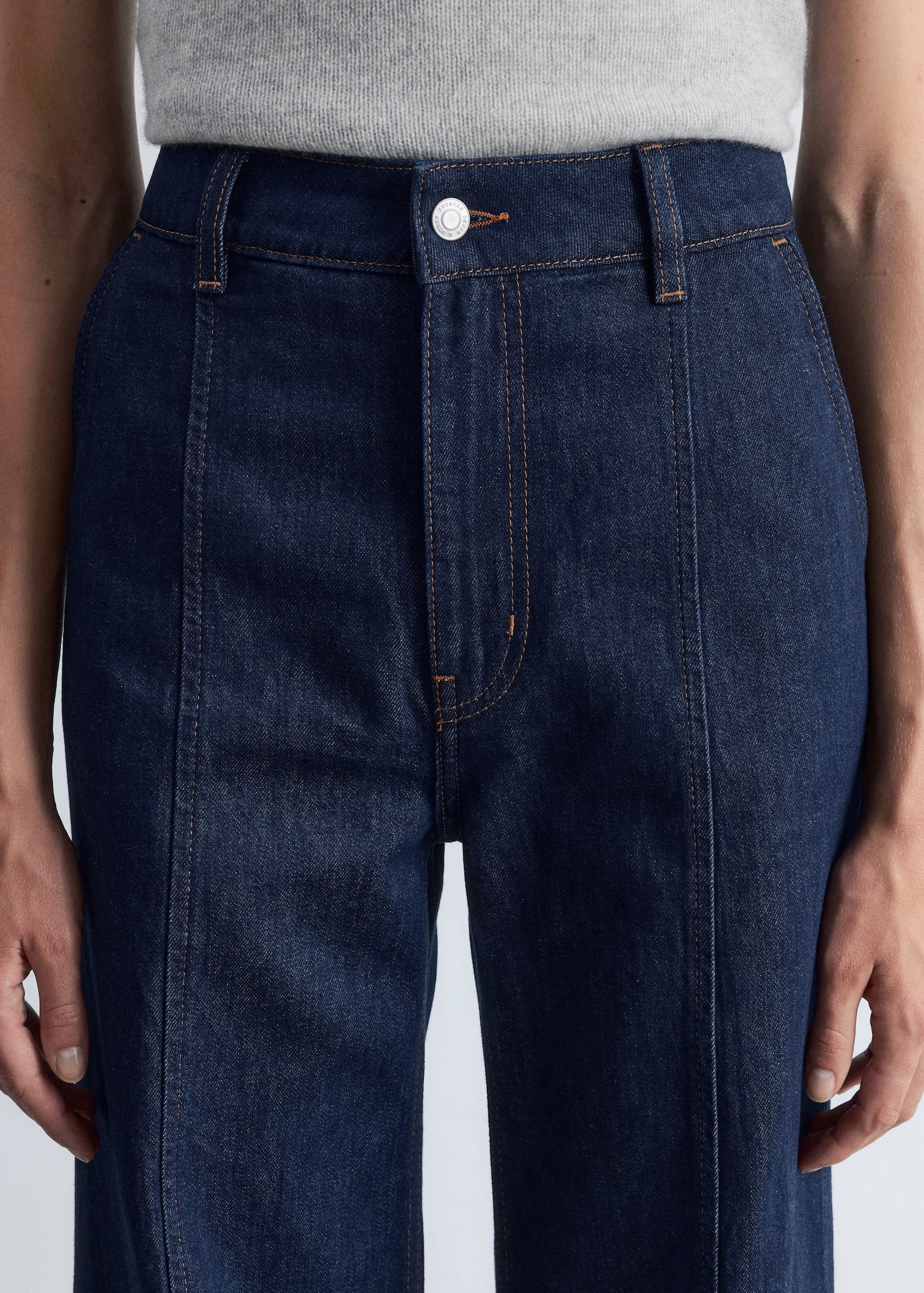 Calças de ganga bootcut com costuras dobradas - Azul médio - 9