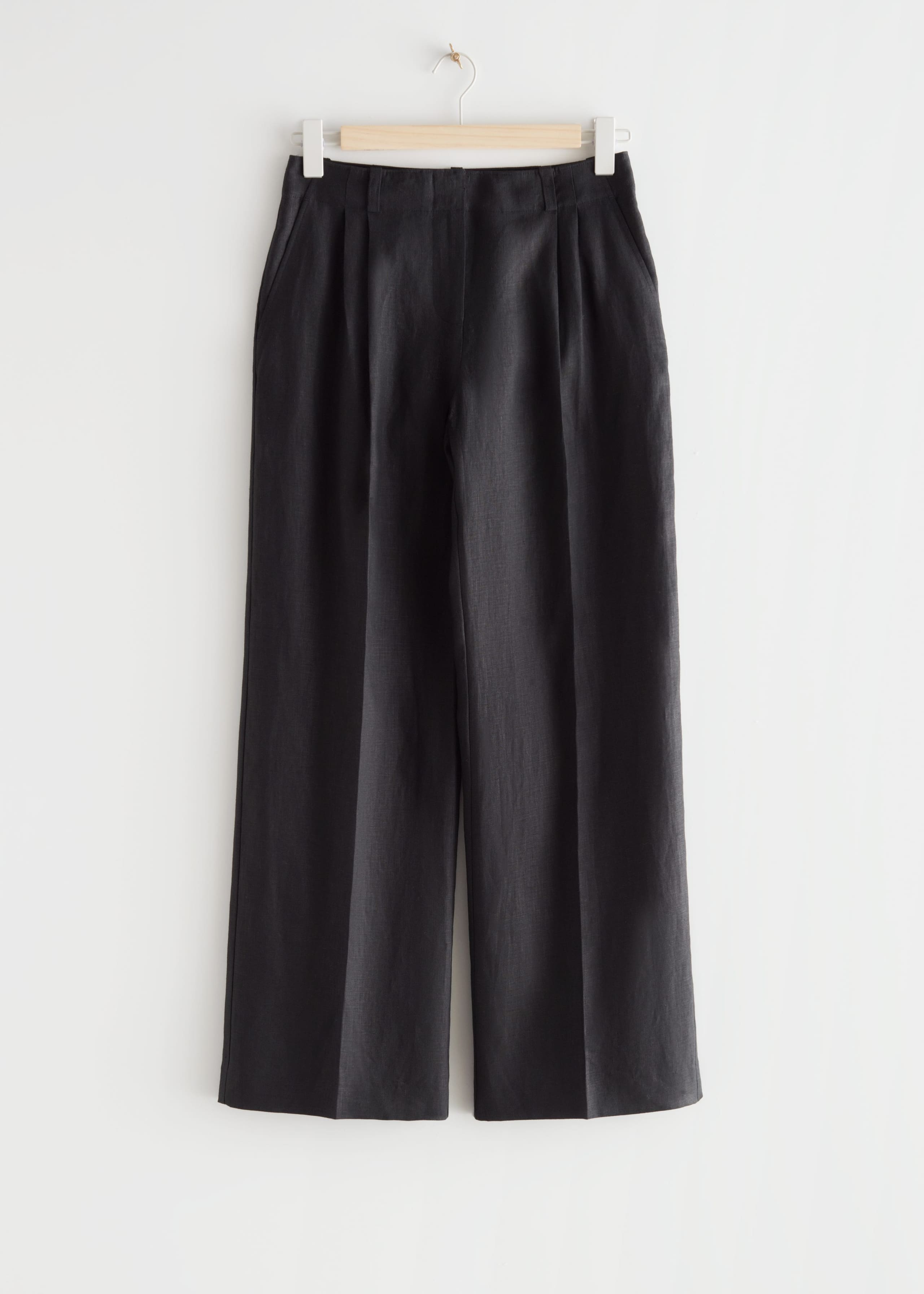 Low Waist Linen Trousers - Black - Still Life