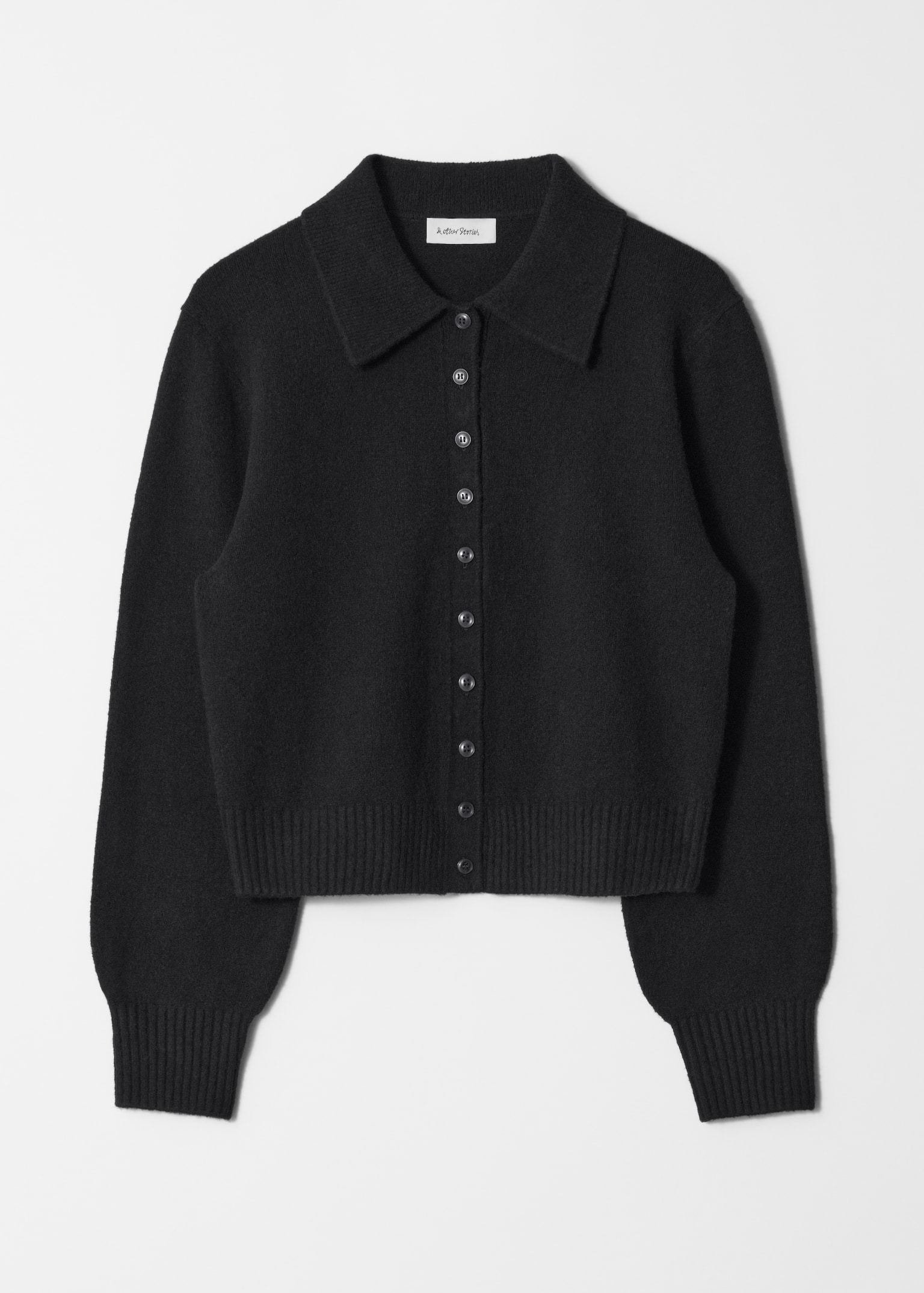 Knitted Collar Cardigan - Black/White/Mole/Dusty Blue - 2