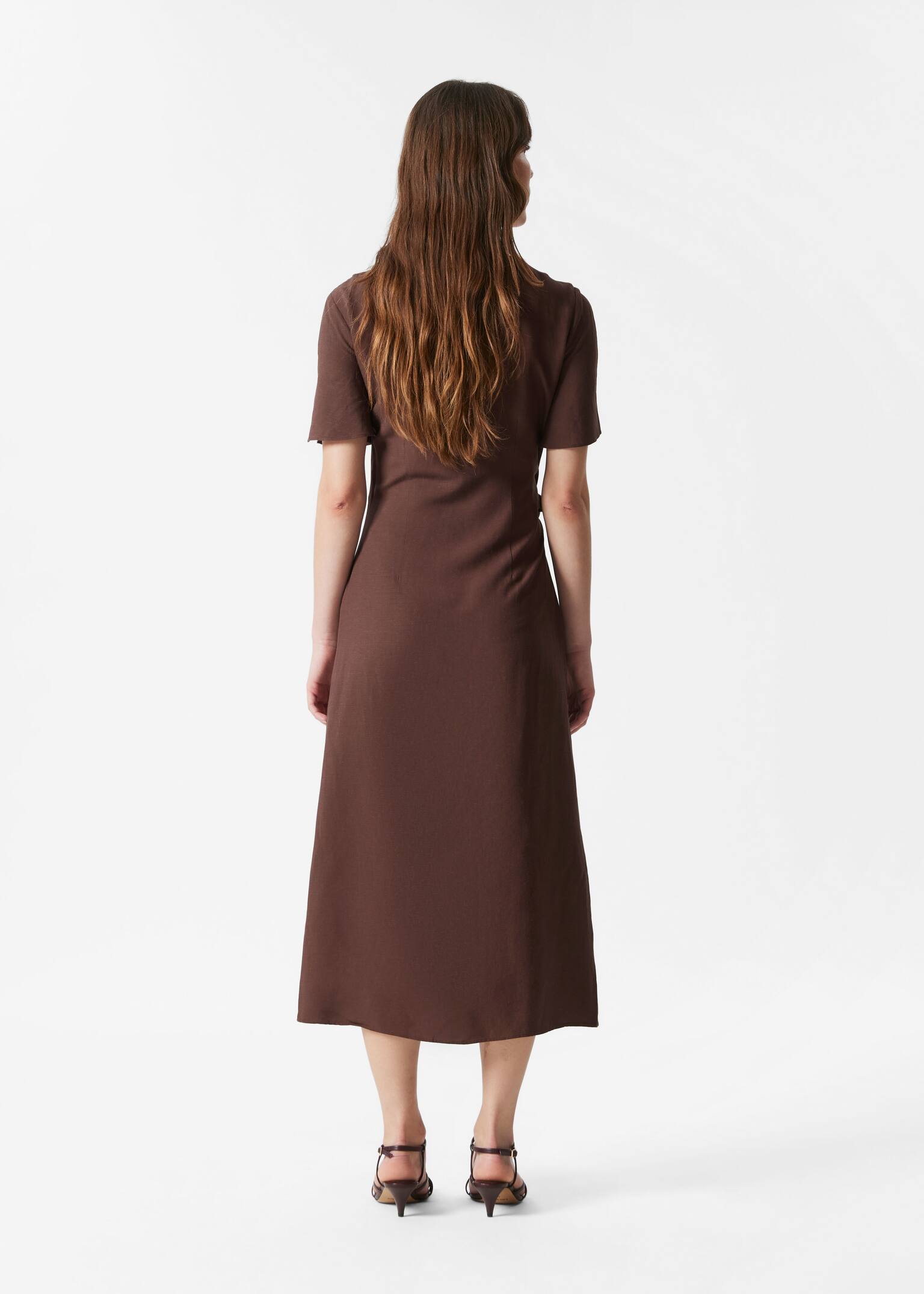 Knot-Detail Midi Dress - Dark Brown - 5