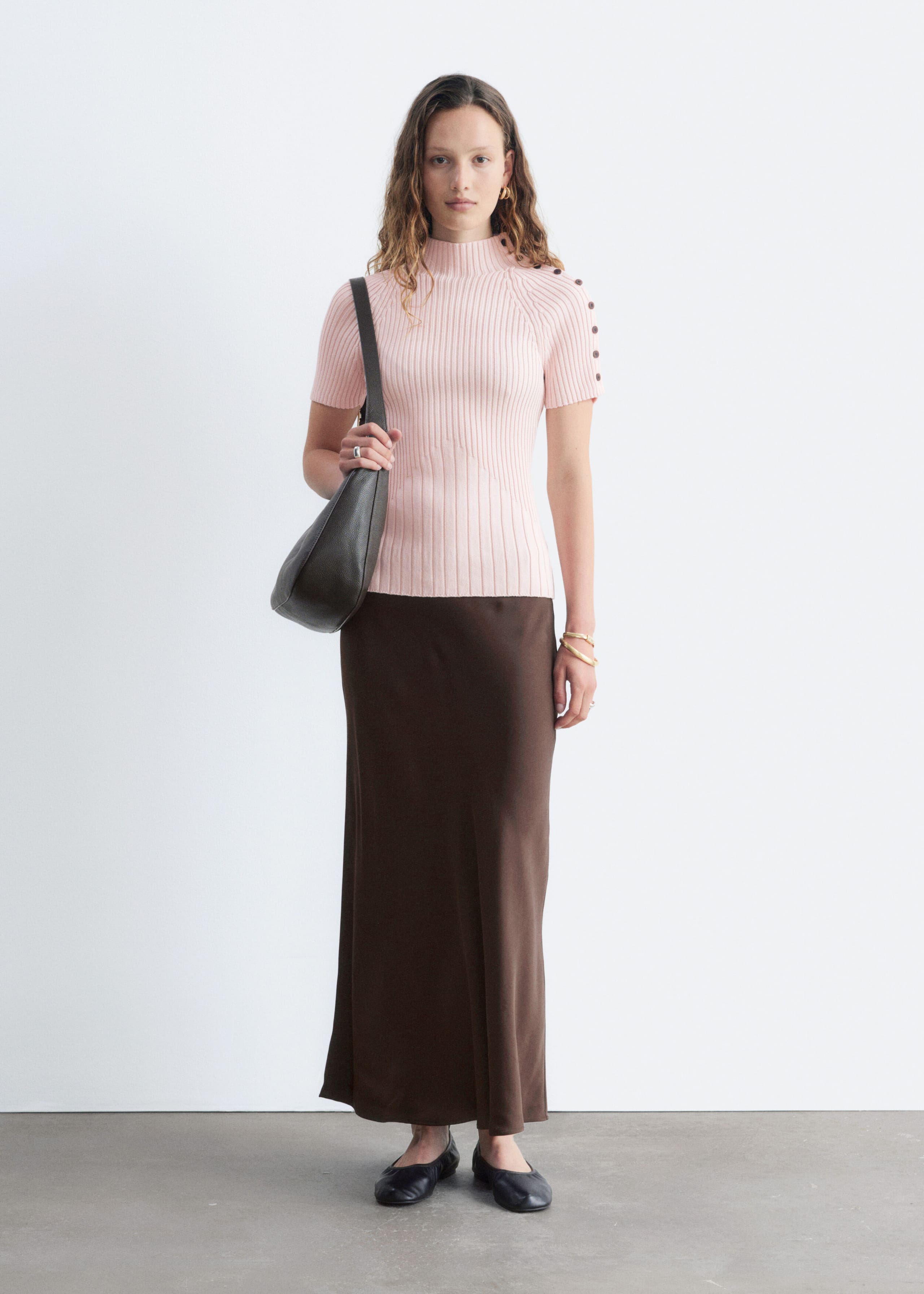 Mock-Neck Ribbed Top - Light Pink - Lookbook