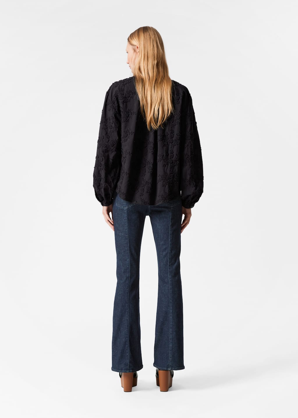 Voluminous Floral-Appliqué Blouse - Black - Lookbook