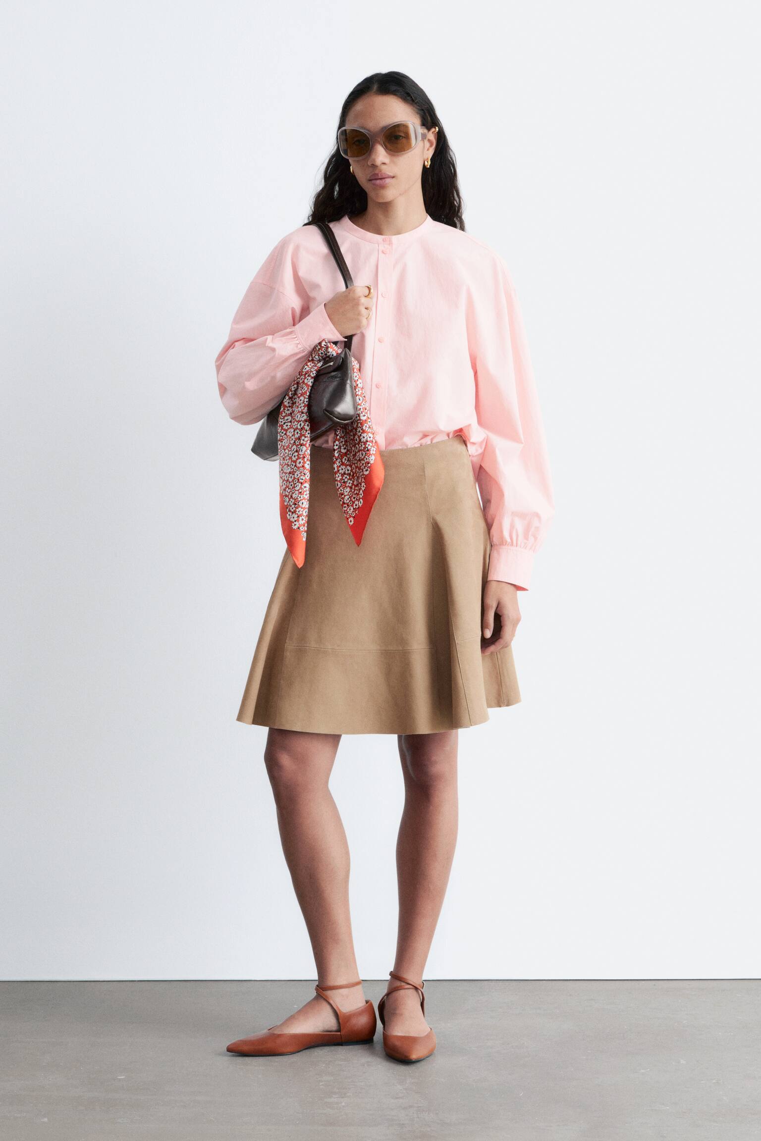 Camisa de algodón de corte holgado - Rosa claro/Cuadros negros/Azul/Cuadros/Blanco - 1